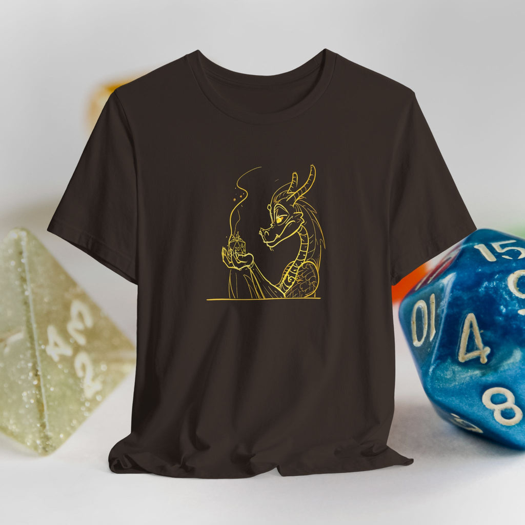 Dragon Dice T‑Shirt — Minimalist Dragon Holding D20 Gaming Tee