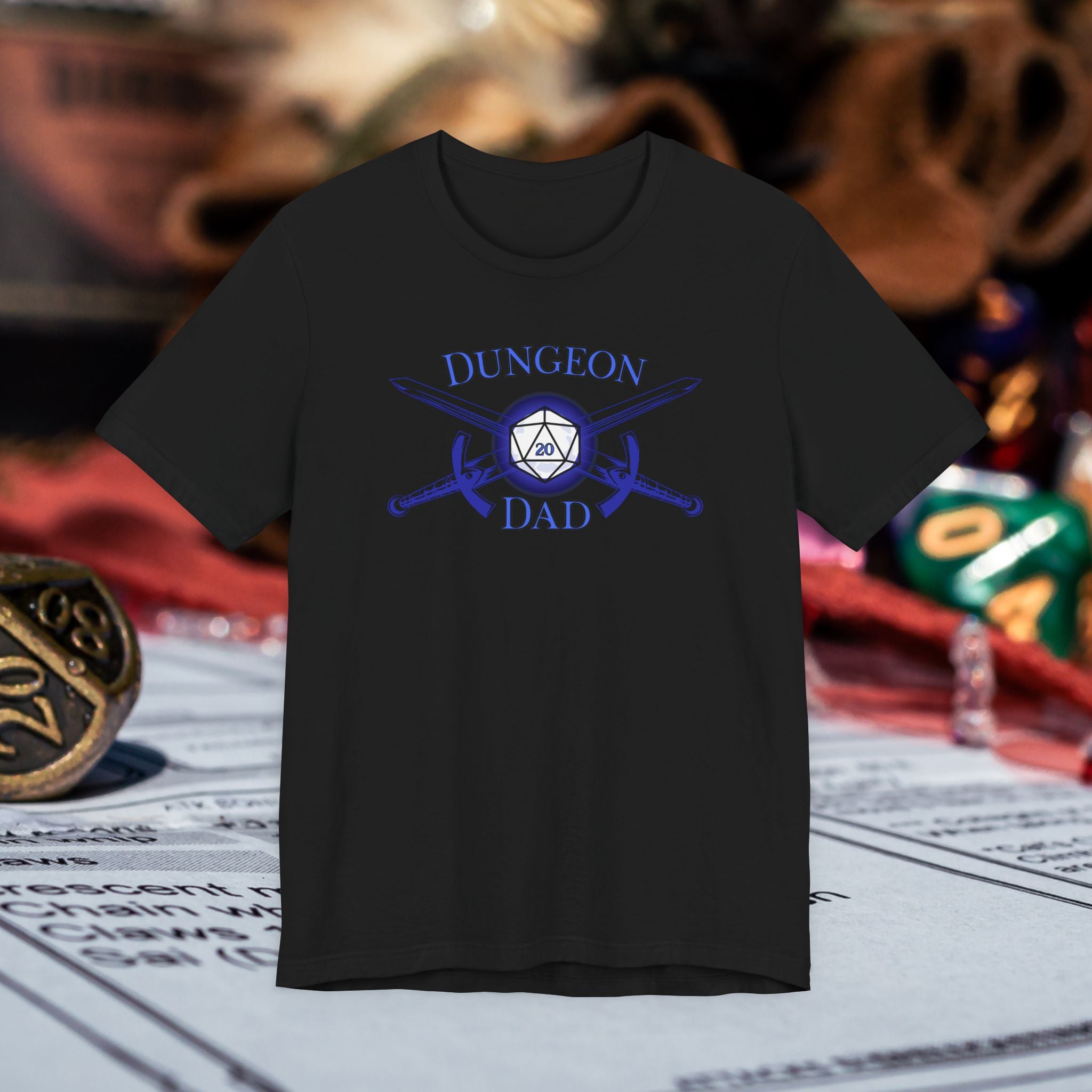 Dungeon Dad T-Shirt – D20 Gamer Father Tee