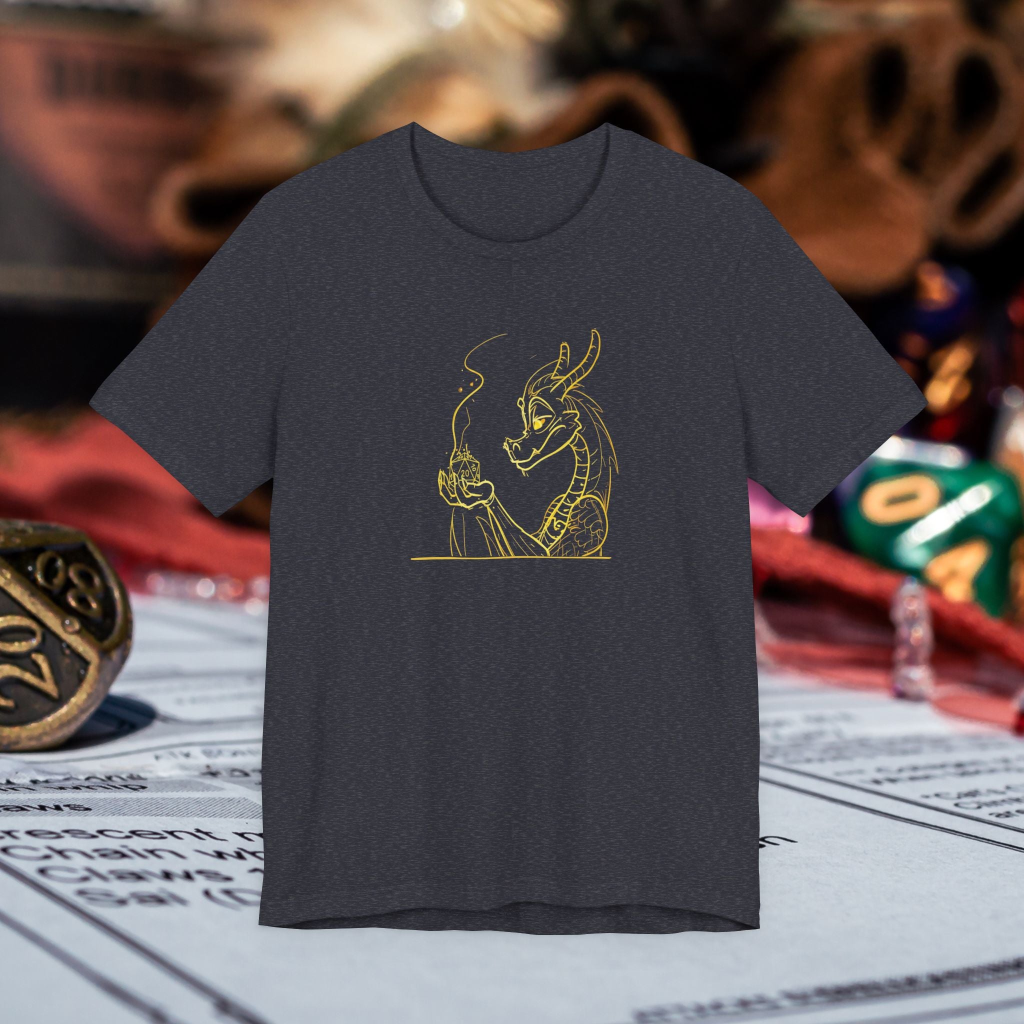 Dragon Dice T‑Shirt — Minimalist Dragon Holding D20 Gaming Tee