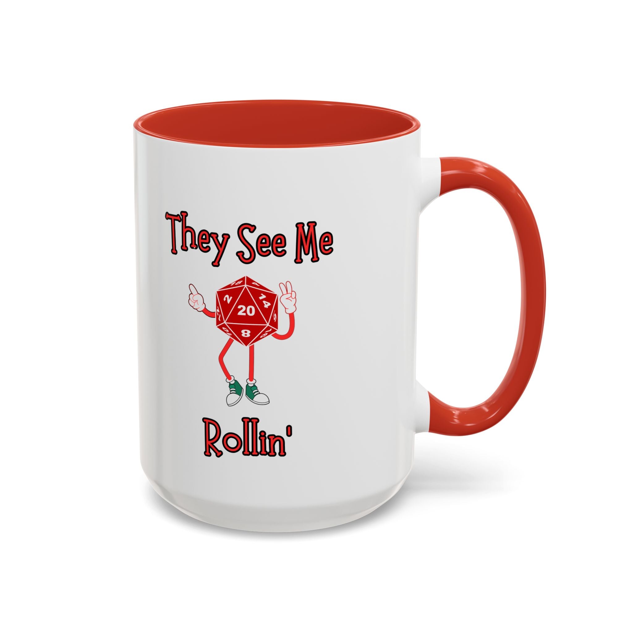 D20 'They See Me Rollin'' Accent Coffee Mug — Funny Dungeons & Dragons Gamer Gift (15 oz)