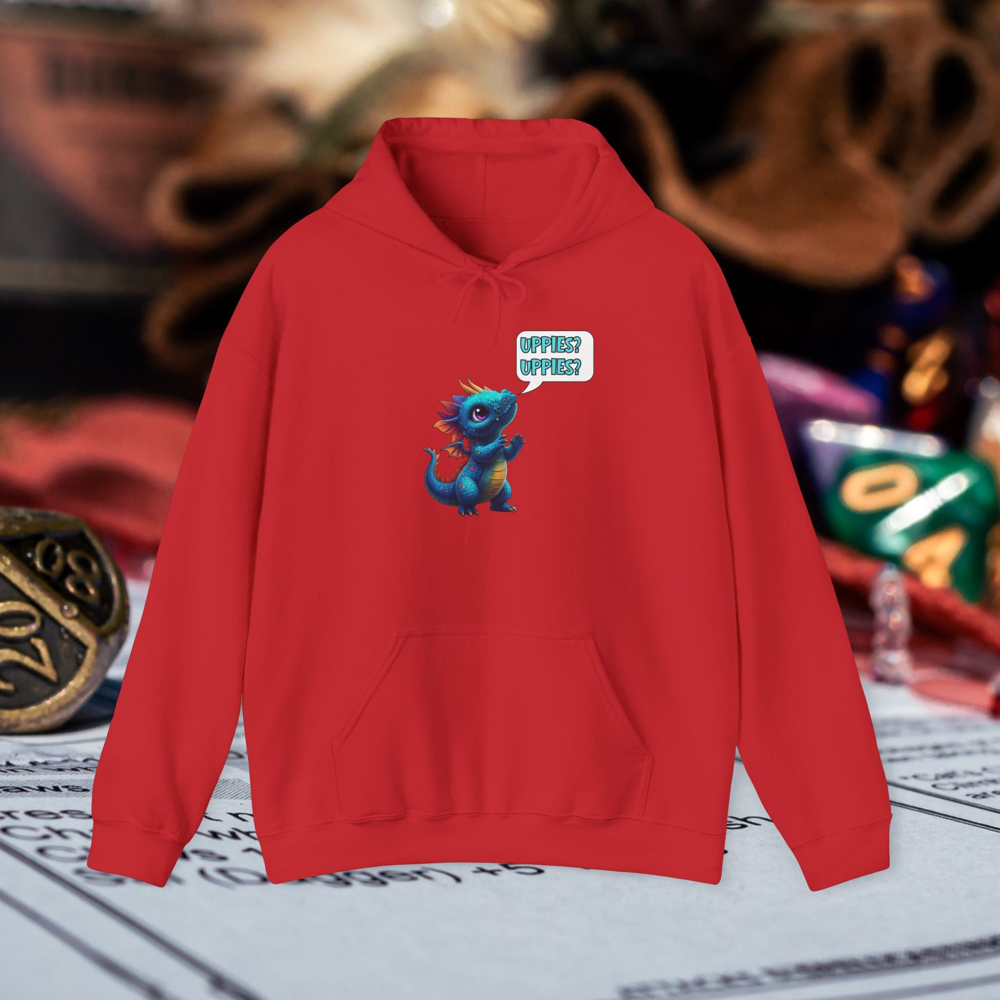 Dragon Dice Hoodie — Cute Blue Dragon UPPIES Gaming Hoodie