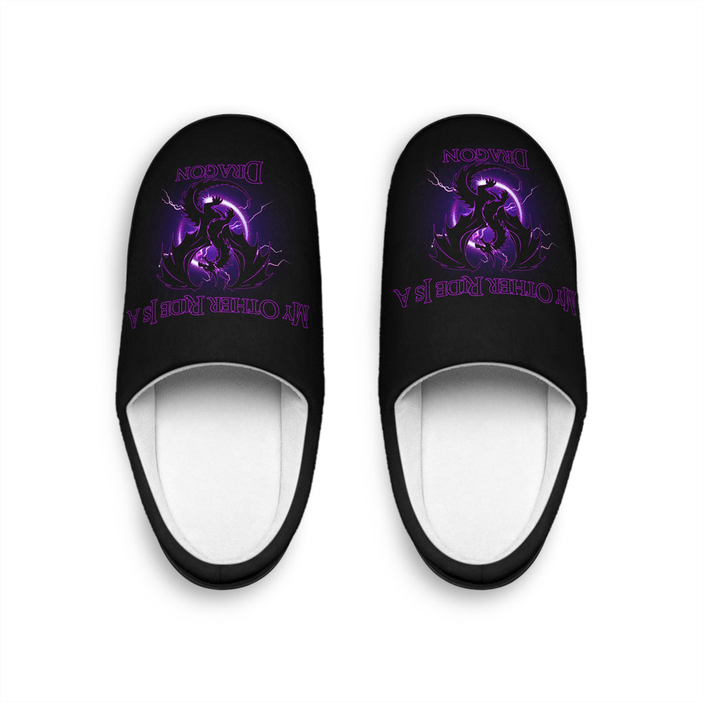 My Other Ride is a Dragon Men's Indoor Slippers — Purple DnD Gaming Slippers