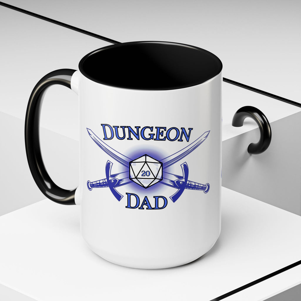 Dungeon Dad Coffee Mug — D20 Dice & Swords Gamer Gift 15oz Accent Mug