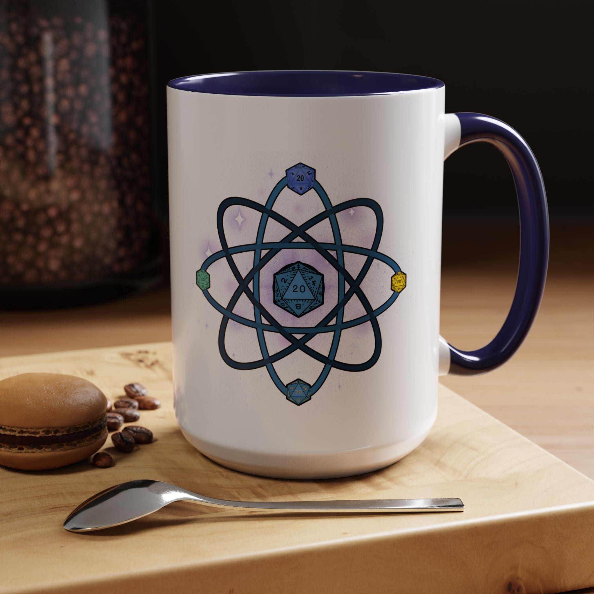 Coffee Mug — D20 Dice Atom Design (Geek RPG Gamer Gift)