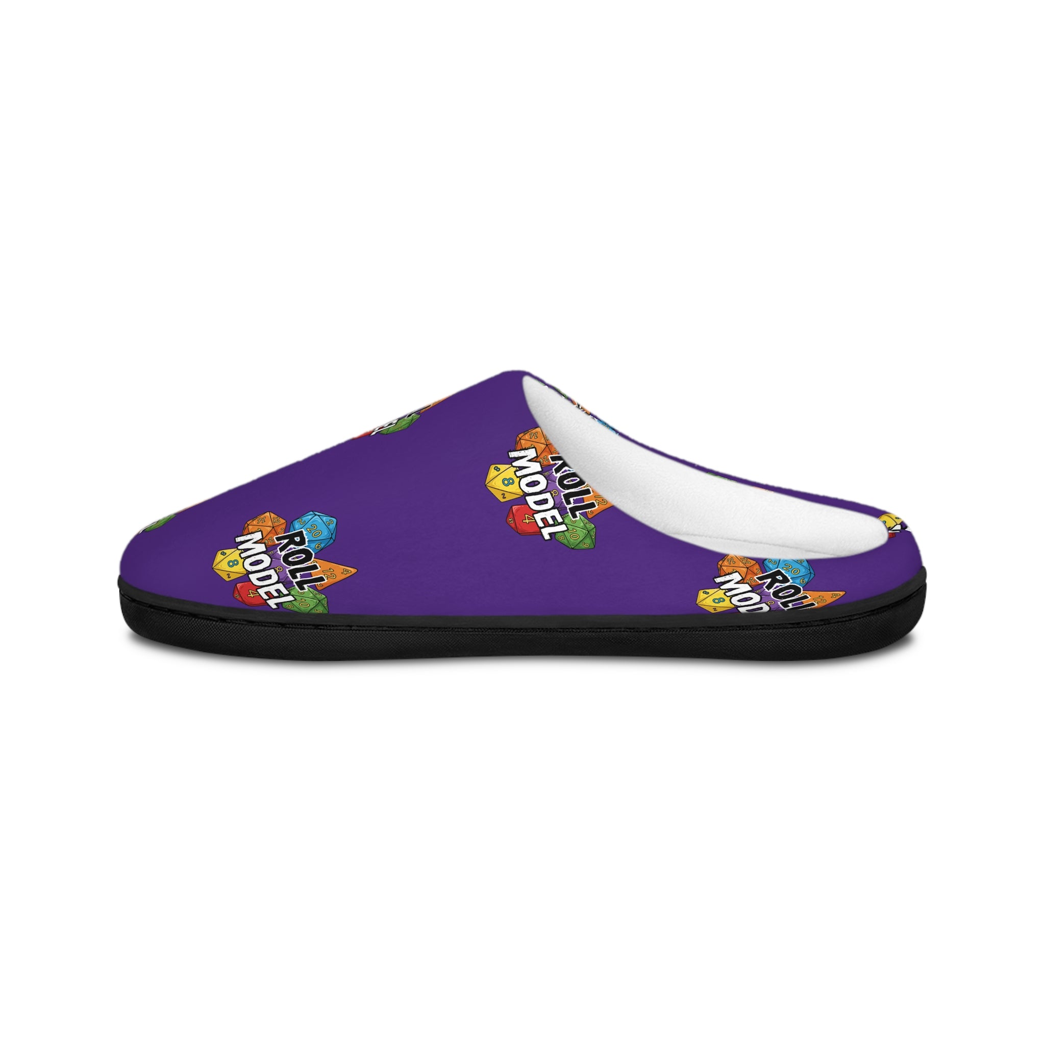 Purple Rpg Indoor Slippers — Colorful 'Roll Model' Cozy Slippers for Men