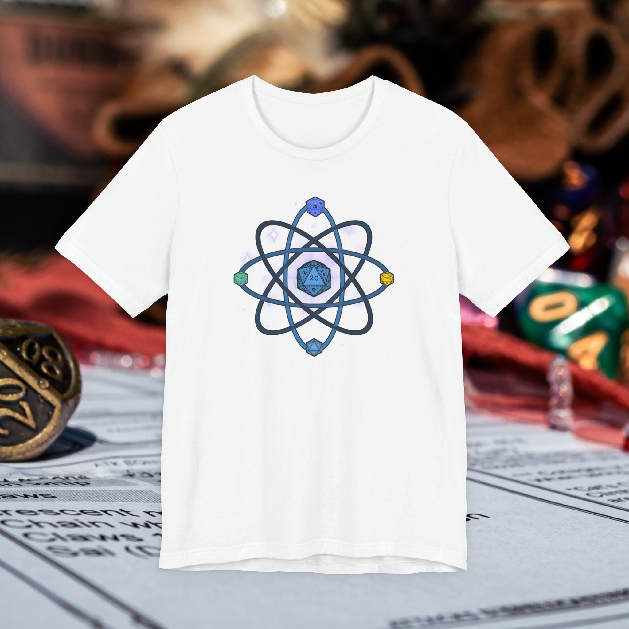 RPG Dice Atom T‑Shirt — D20 Tabletop Gaming Tee