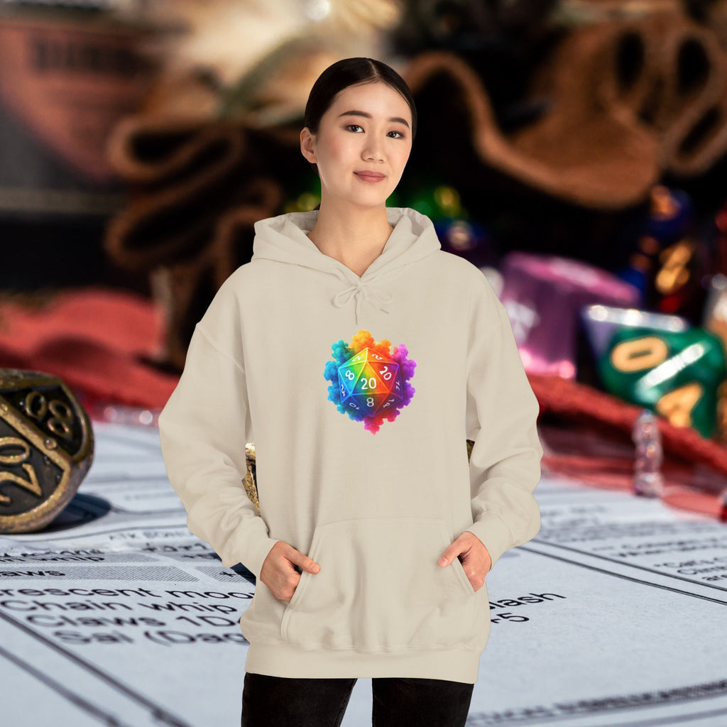 Rainbow D20 Gamer Hoodie — Colorful Critical Hit Dice Logo