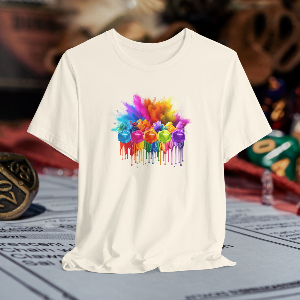 Colorful Dripping D20 T-Shirt – Rainbow D20 Art Tee
