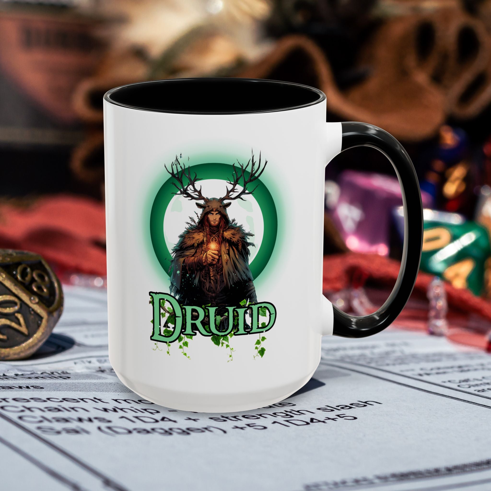 Druid Accent Coffee Mug – Fantasy Druid Illustration, RPG Gamer Gift (15 oz)