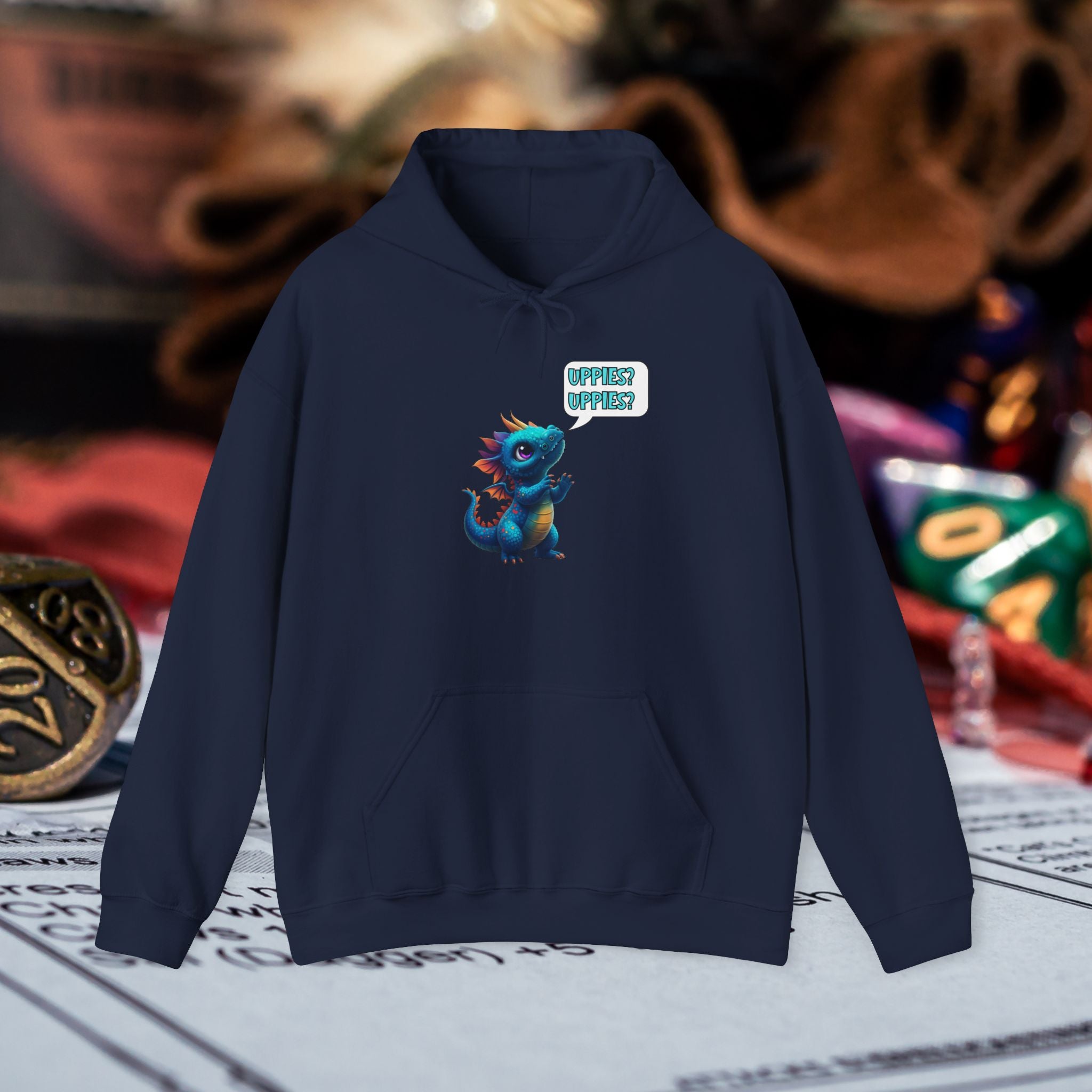 Dragon Dice Hoodie — Cute Blue Dragon UPPIES Gaming Hoodie