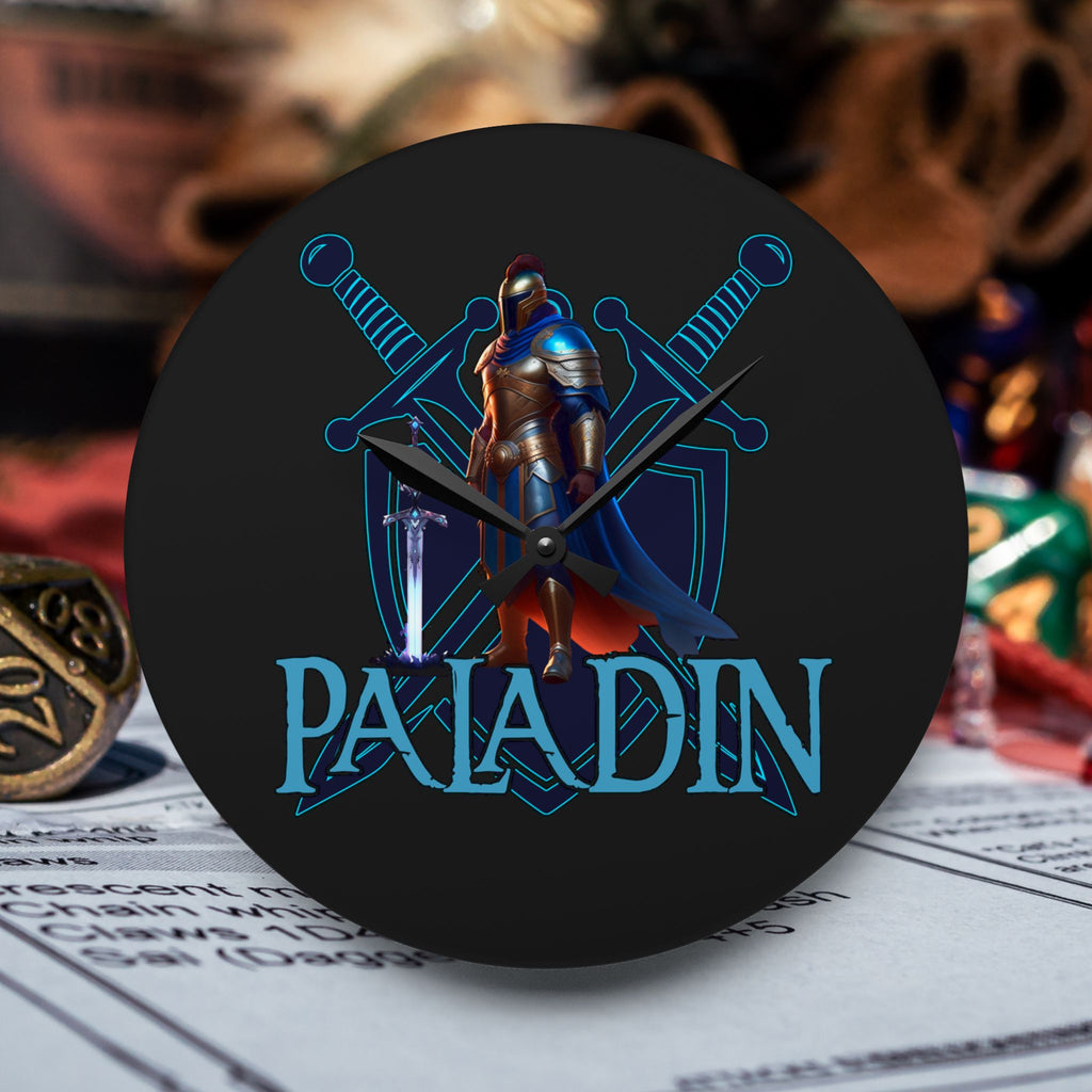 Paladin Wall Clock — Fantasy RPG Acrylic Clock for Gamers & D&D Fans