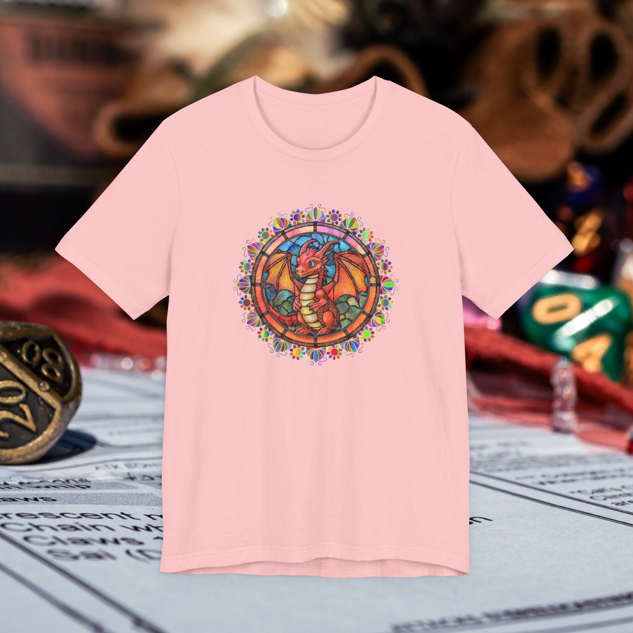 Dragon Stained Glass T‑Shirt — Colorful D20 Fantasy RPG Tee