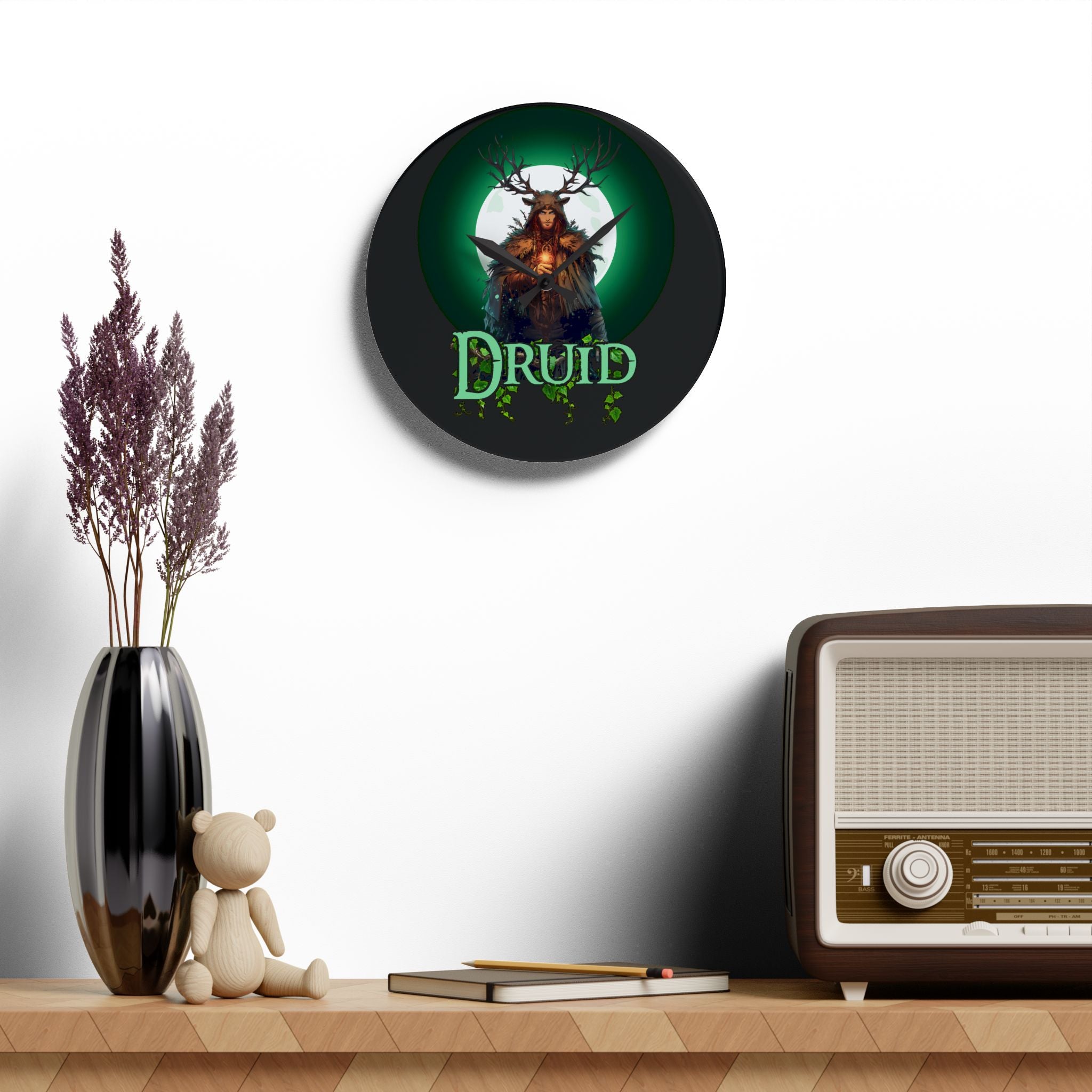 Druid Acrylic Wall Clock — Mystical Forest Moonlight Decor