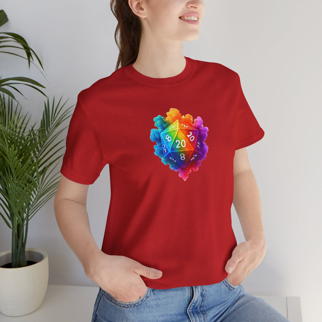 D20 Rainbow Heart T‑Shirt — Colorful Tabletop RPG Dice Tee