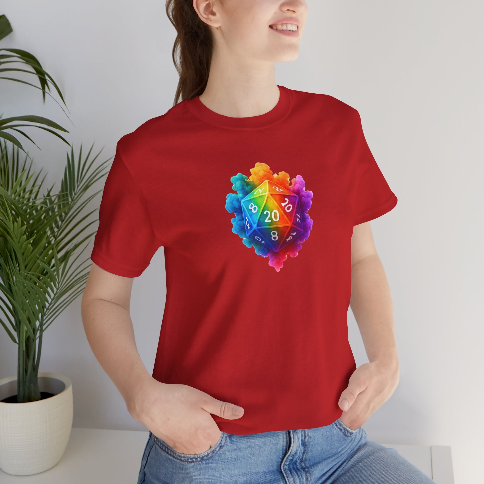 D20 Rainbow Heart T‑Shirt — Colorful Tabletop RPG Dice Tee