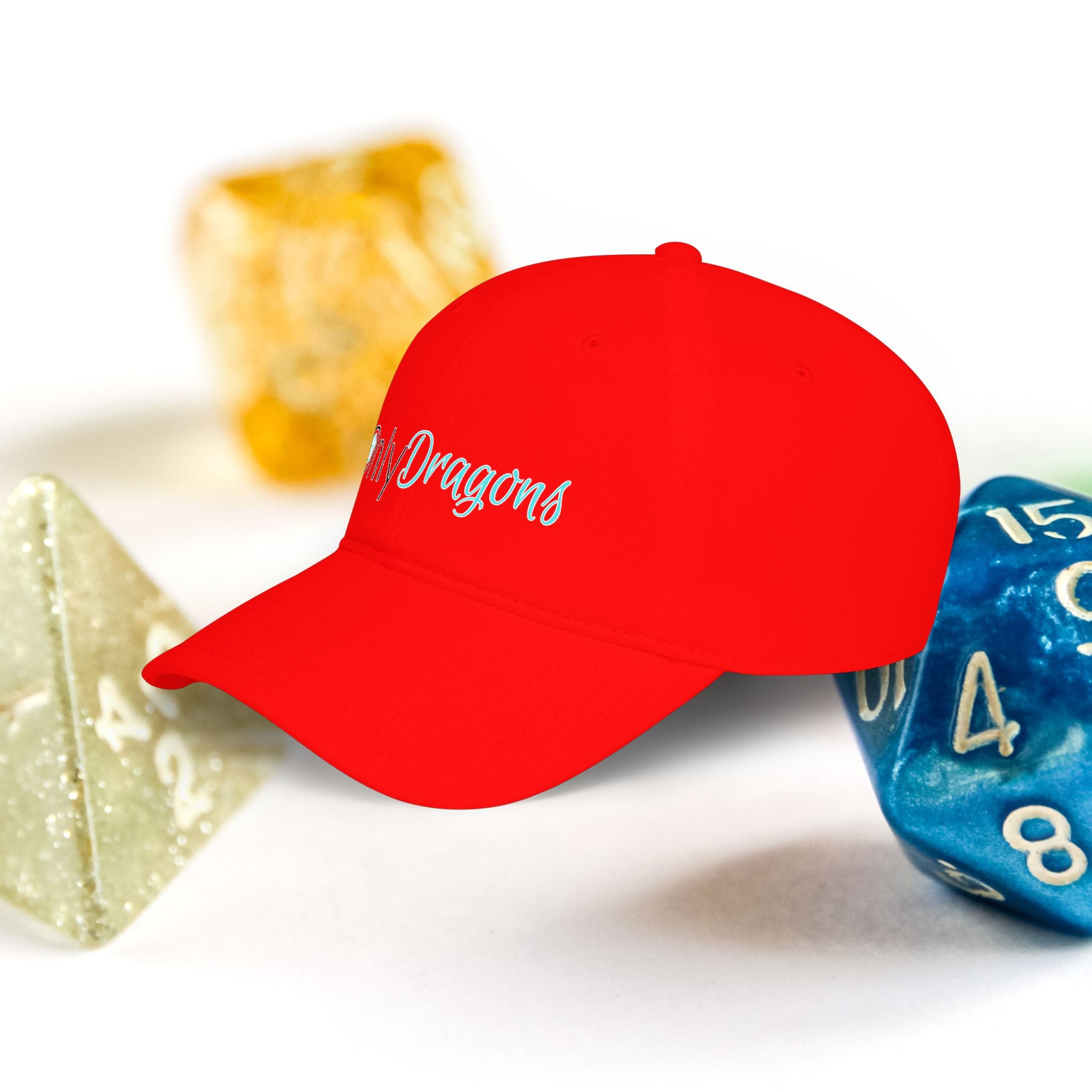 Only Dragons Low Profile Baseball Cap — D&D Dice Logo Hat for Tabletop Gamers