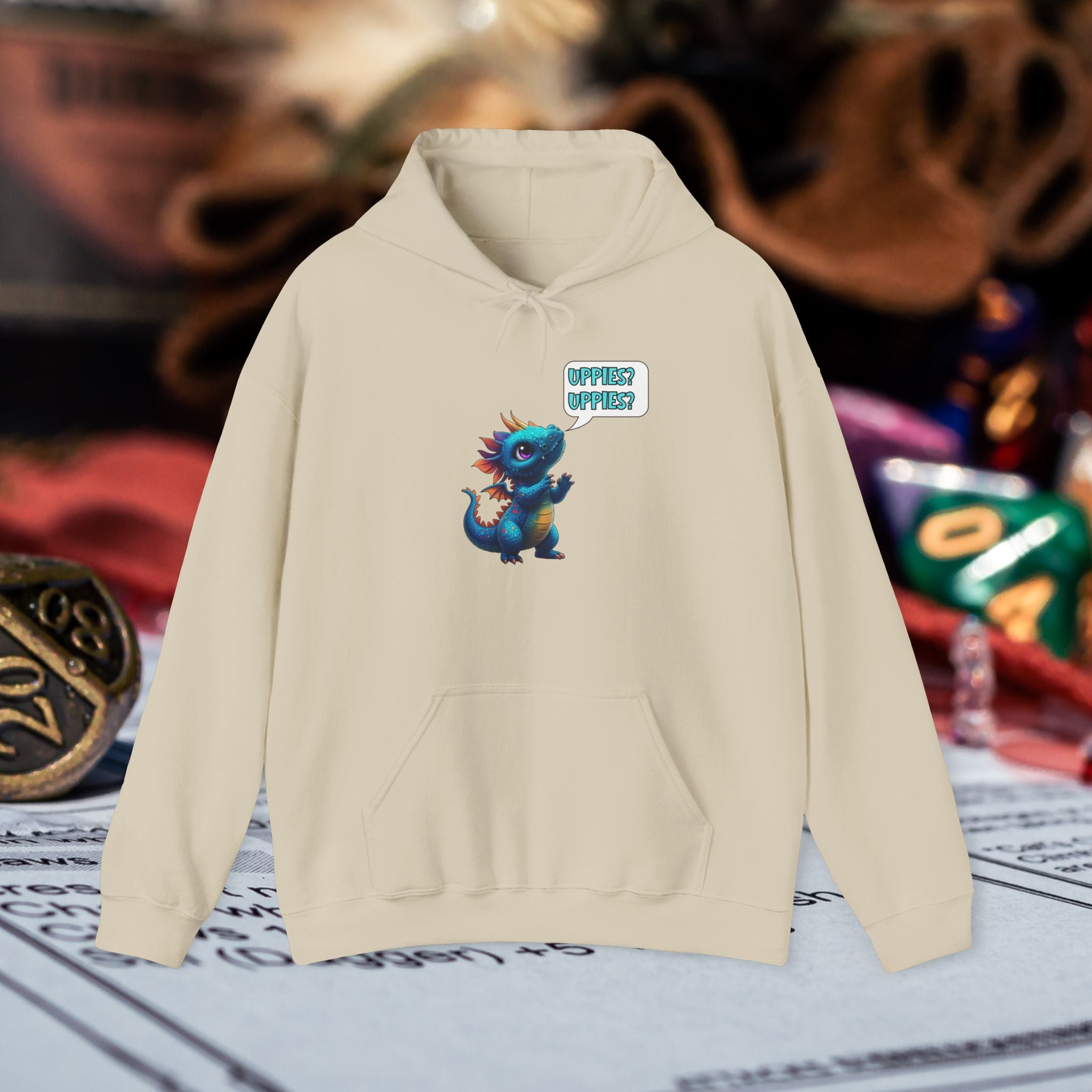Dragon Dice Hoodie — Cute Blue Dragon UPPIES Gaming Hoodie