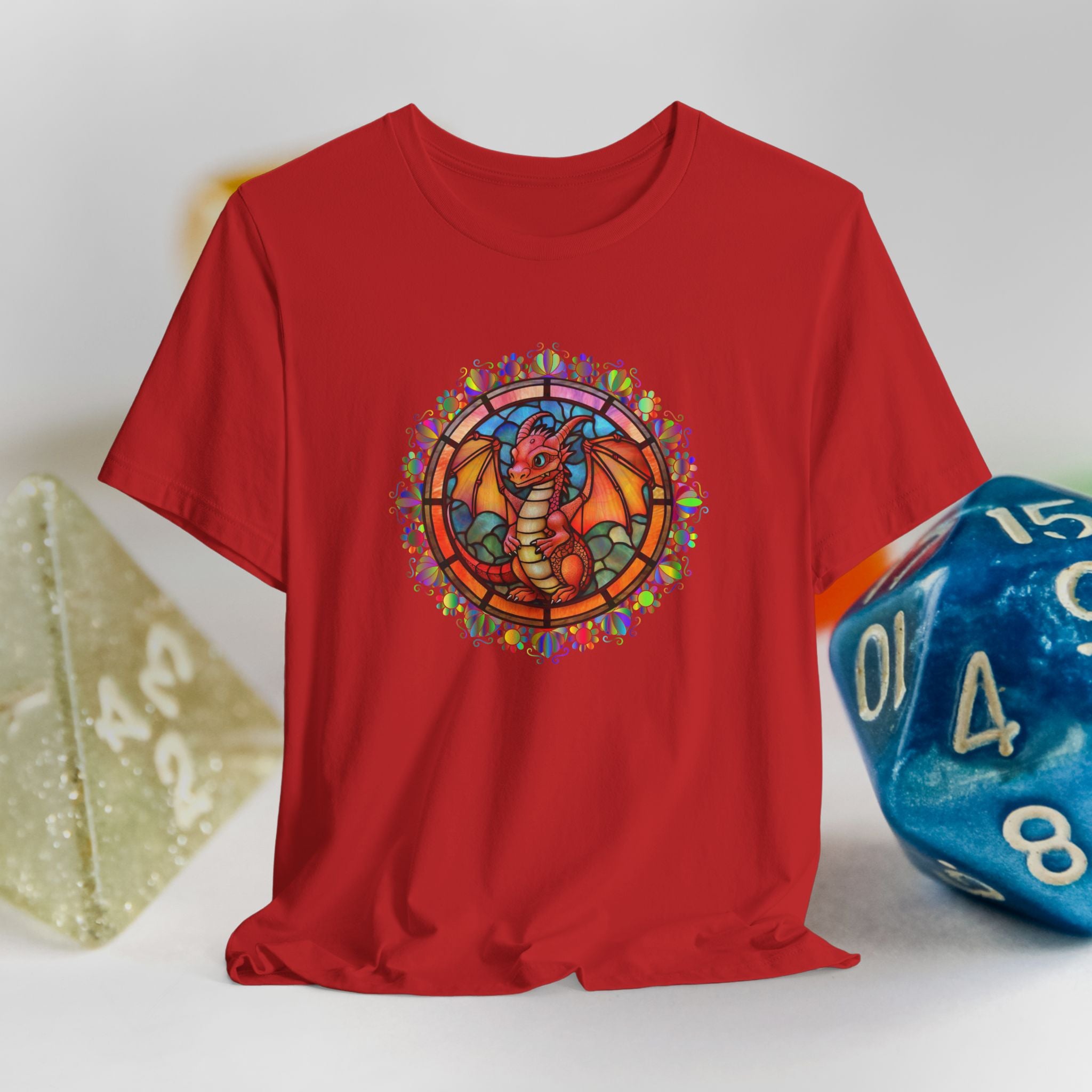 Dragon Stained Glass T‑Shirt — Colorful D20 Fantasy RPG Tee