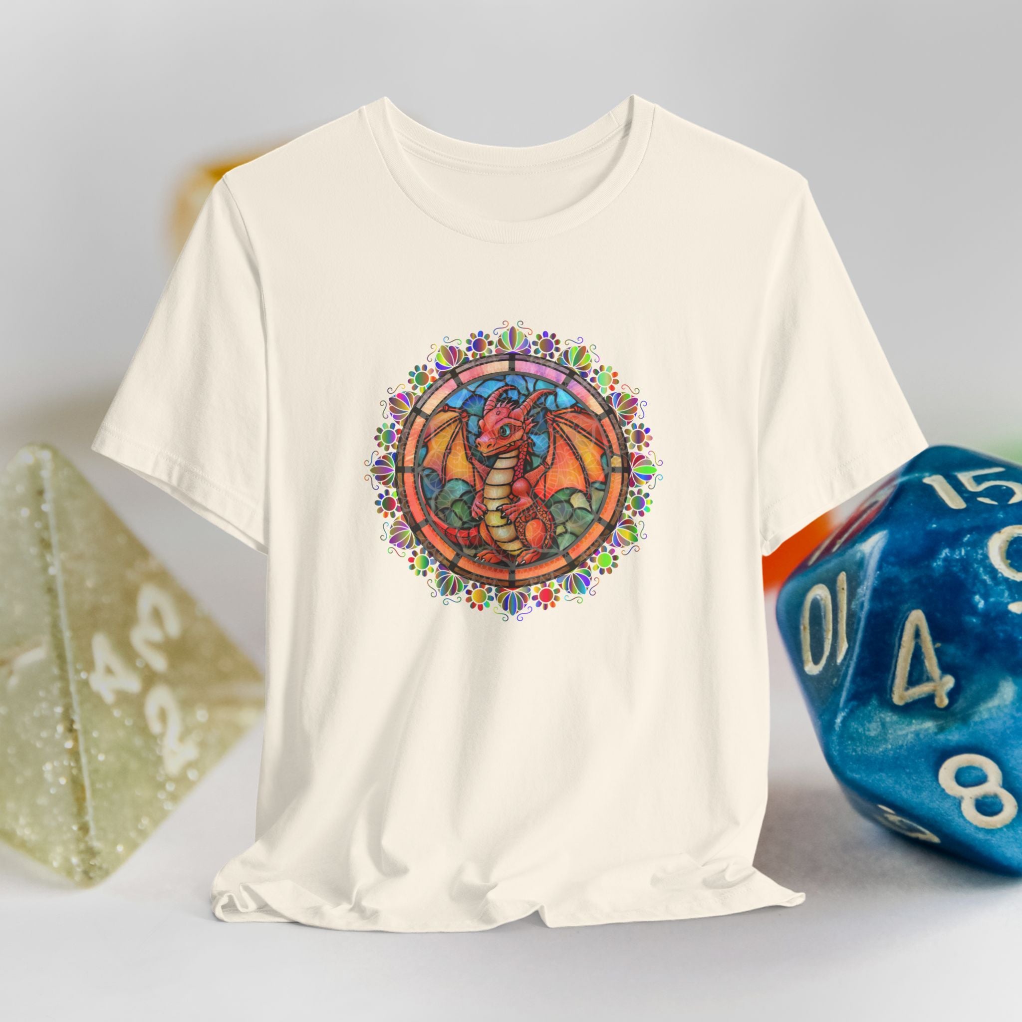 Dragon Stained Glass T‑Shirt — Colorful D20 Fantasy RPG Tee