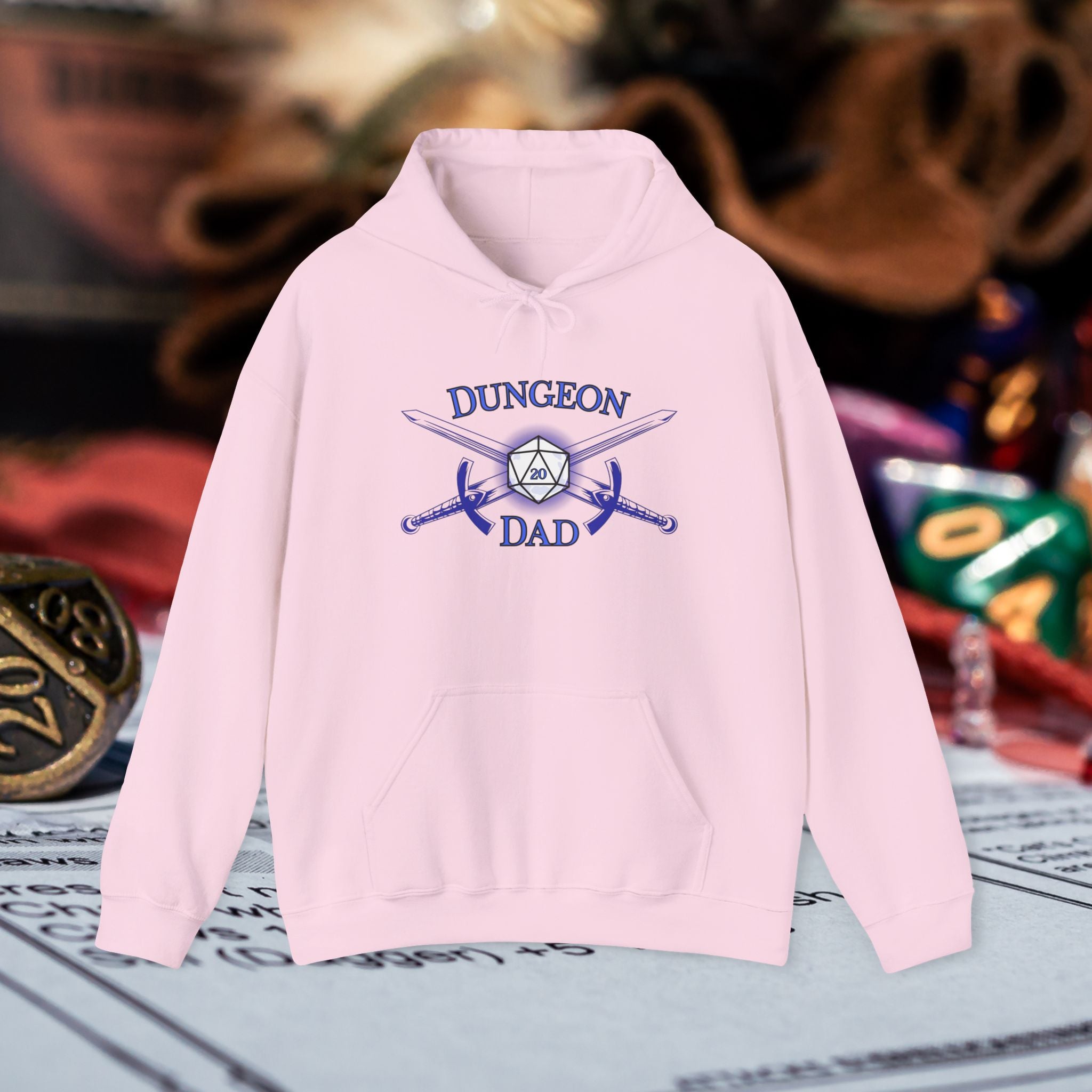 Dungeon Dad Hoodie – RPG Dad Hoodie with Dice & Swords Design