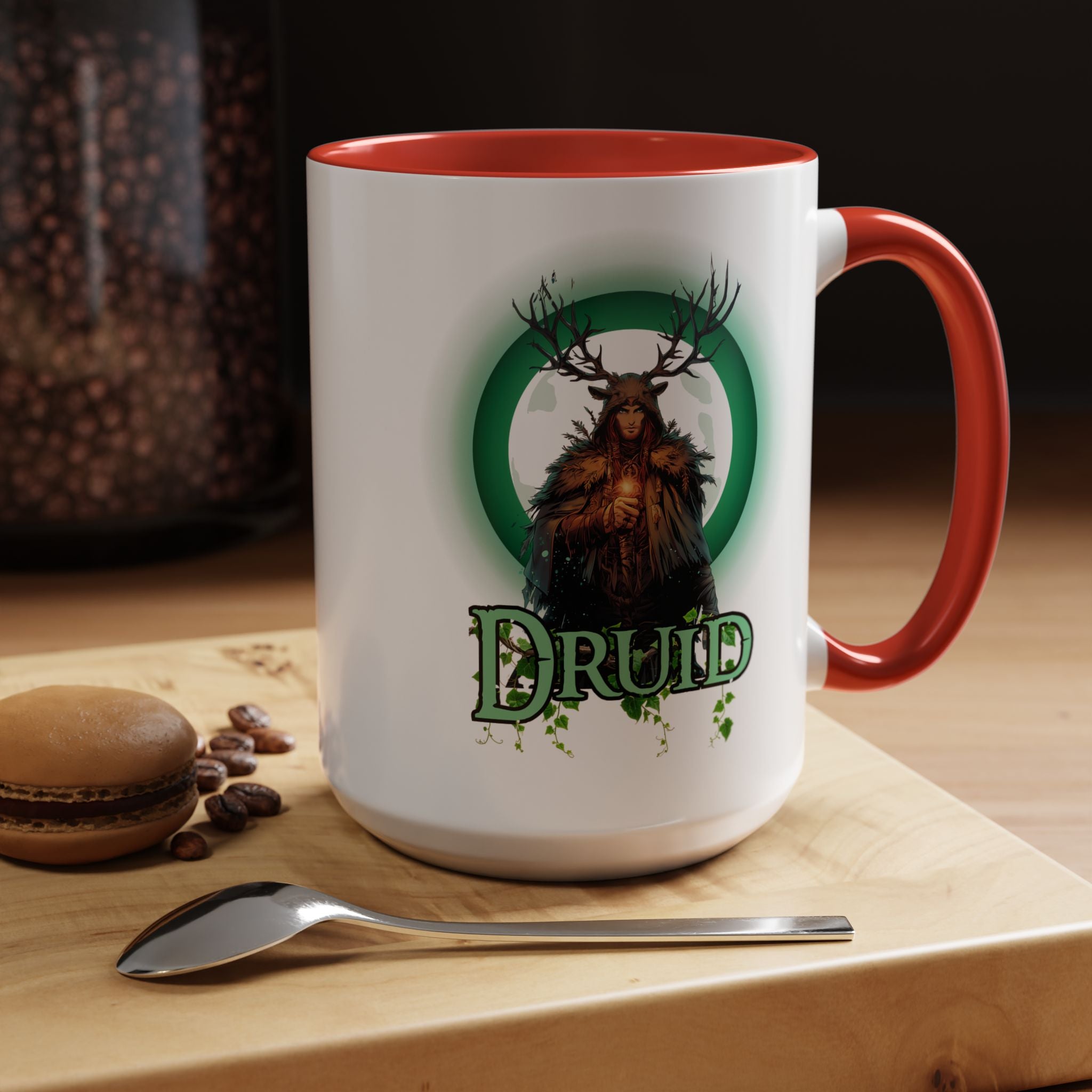 Druid Accent Coffee Mug – Fantasy Druid Illustration, RPG Gamer Gift (15 oz)