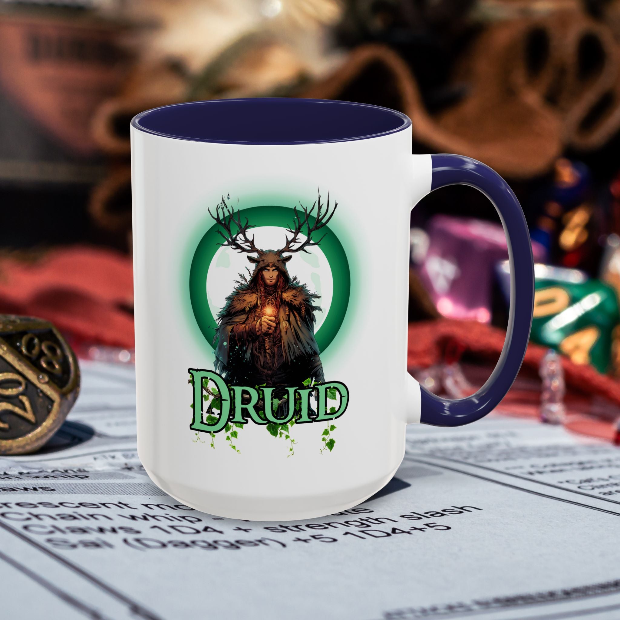 Druid Accent Coffee Mug – Fantasy Druid Illustration, RPG Gamer Gift (15 oz)