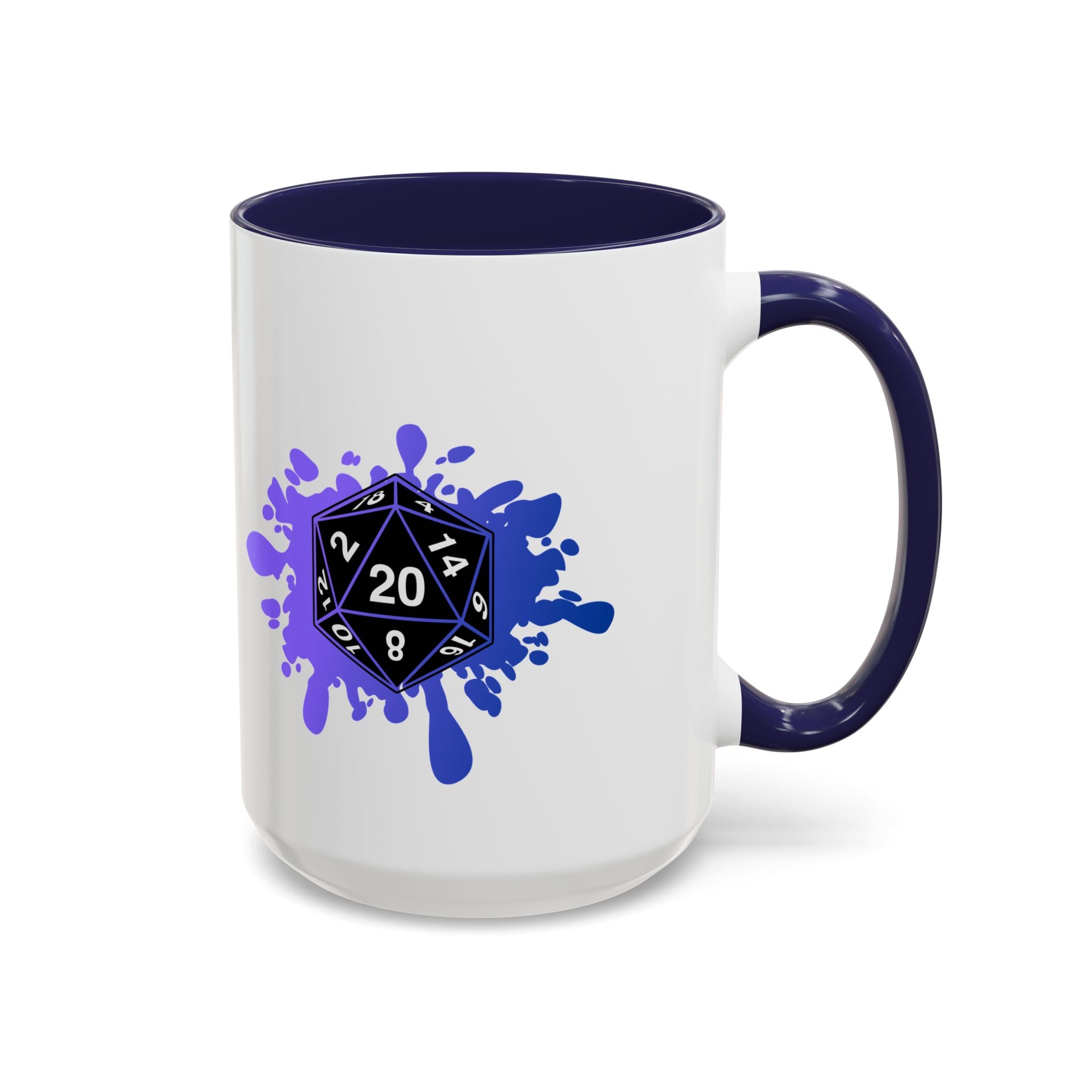 D20 Splash Coffee Mug — Gamer Dice 15oz Accent Mug