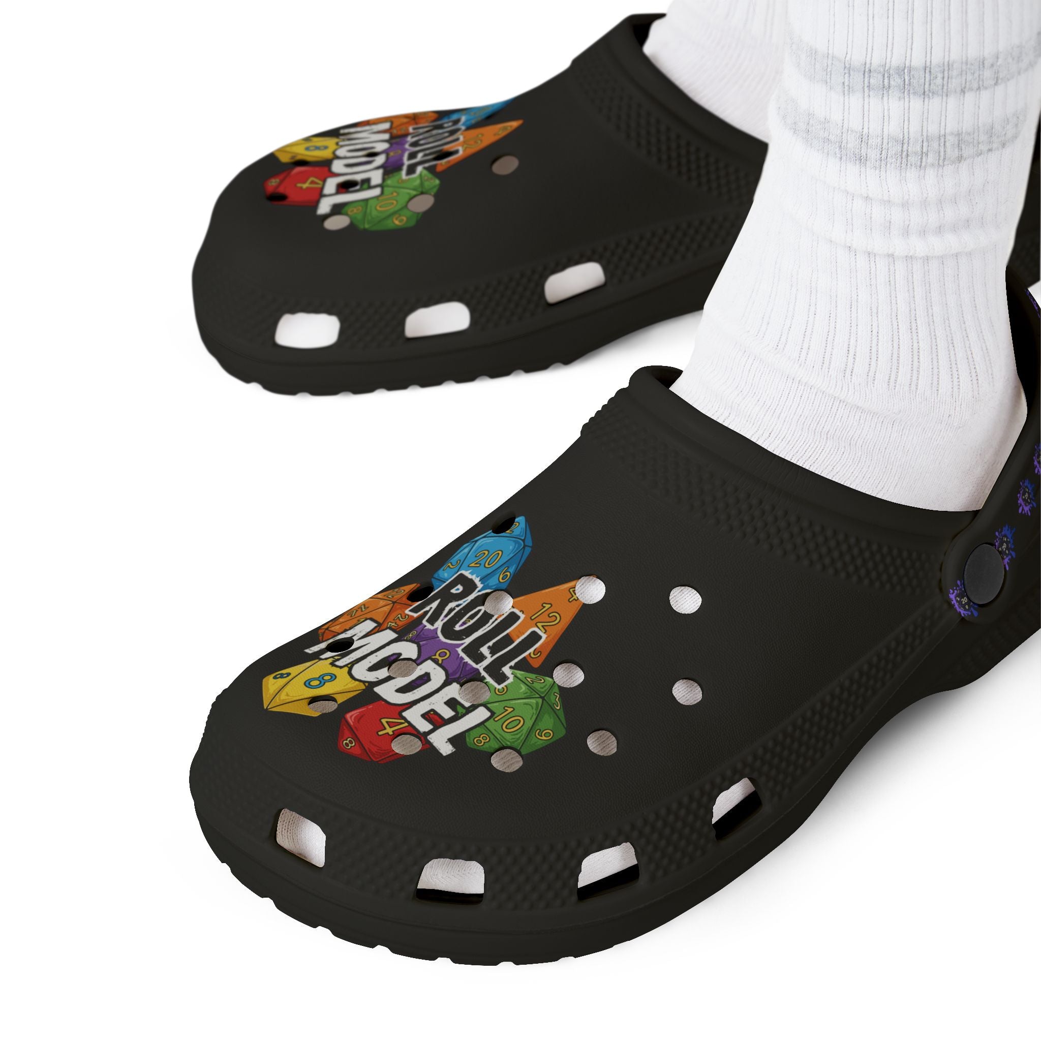 Black D20 Roll Model EVA Foam Clogs - D20 Dice Comfort Shoes