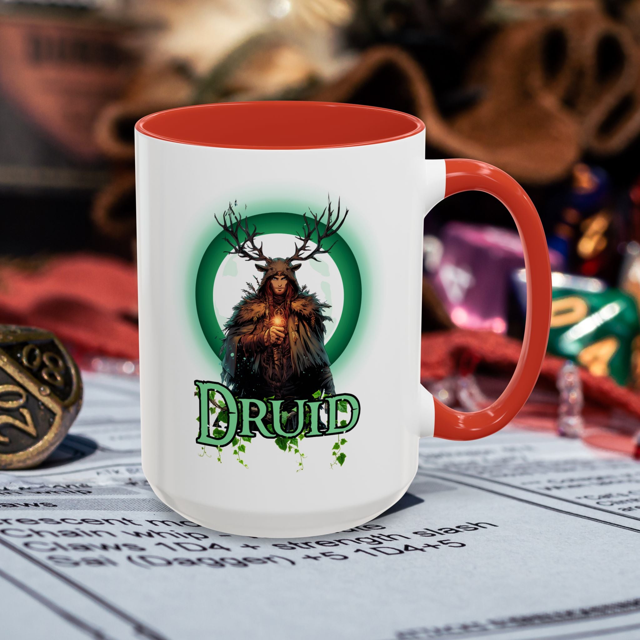 Druid Accent Coffee Mug – Fantasy Druid Illustration, RPG Gamer Gift (15 oz)