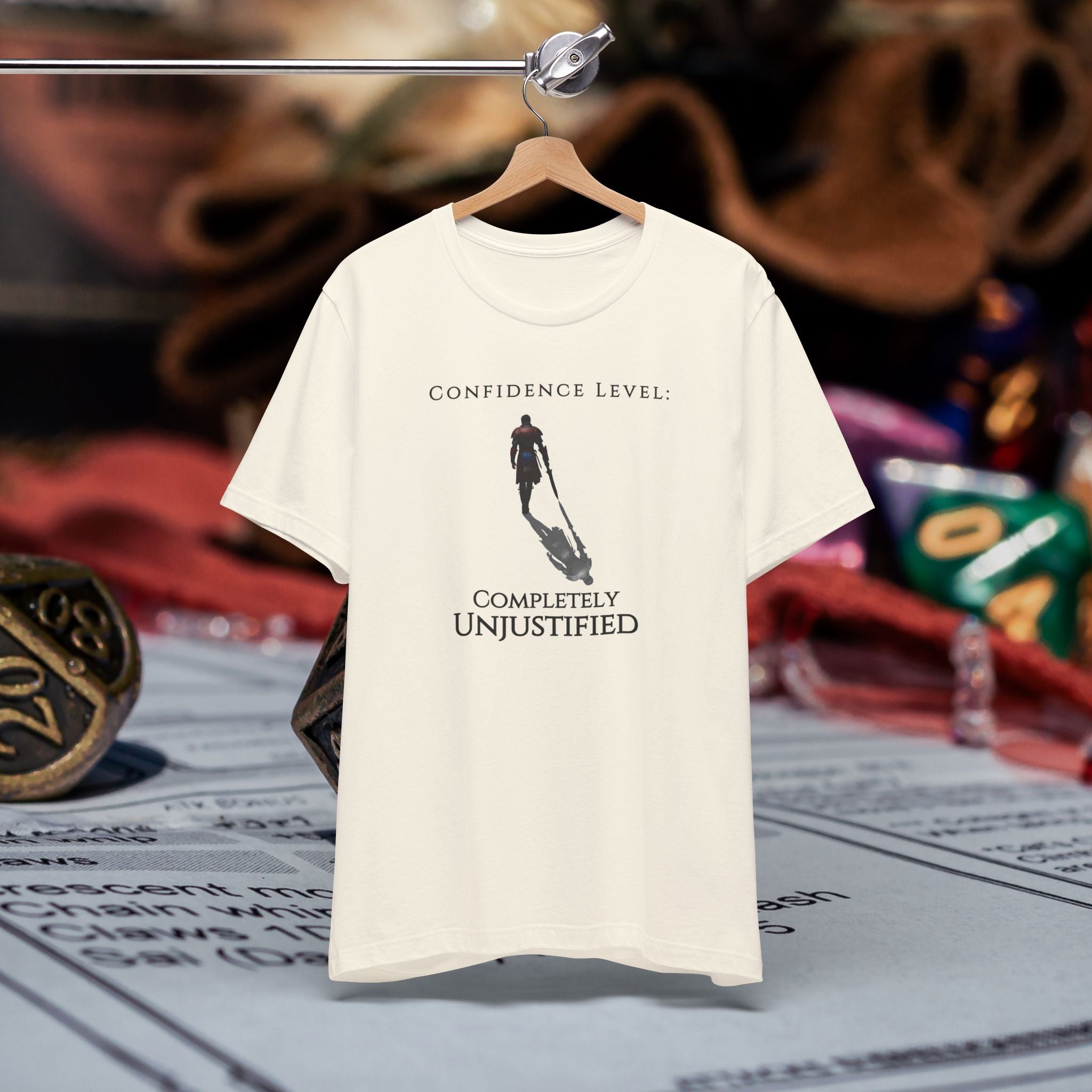 T-Shirt — “Confidence Level: Completely Unjustified” Minimalist Confidence Tee