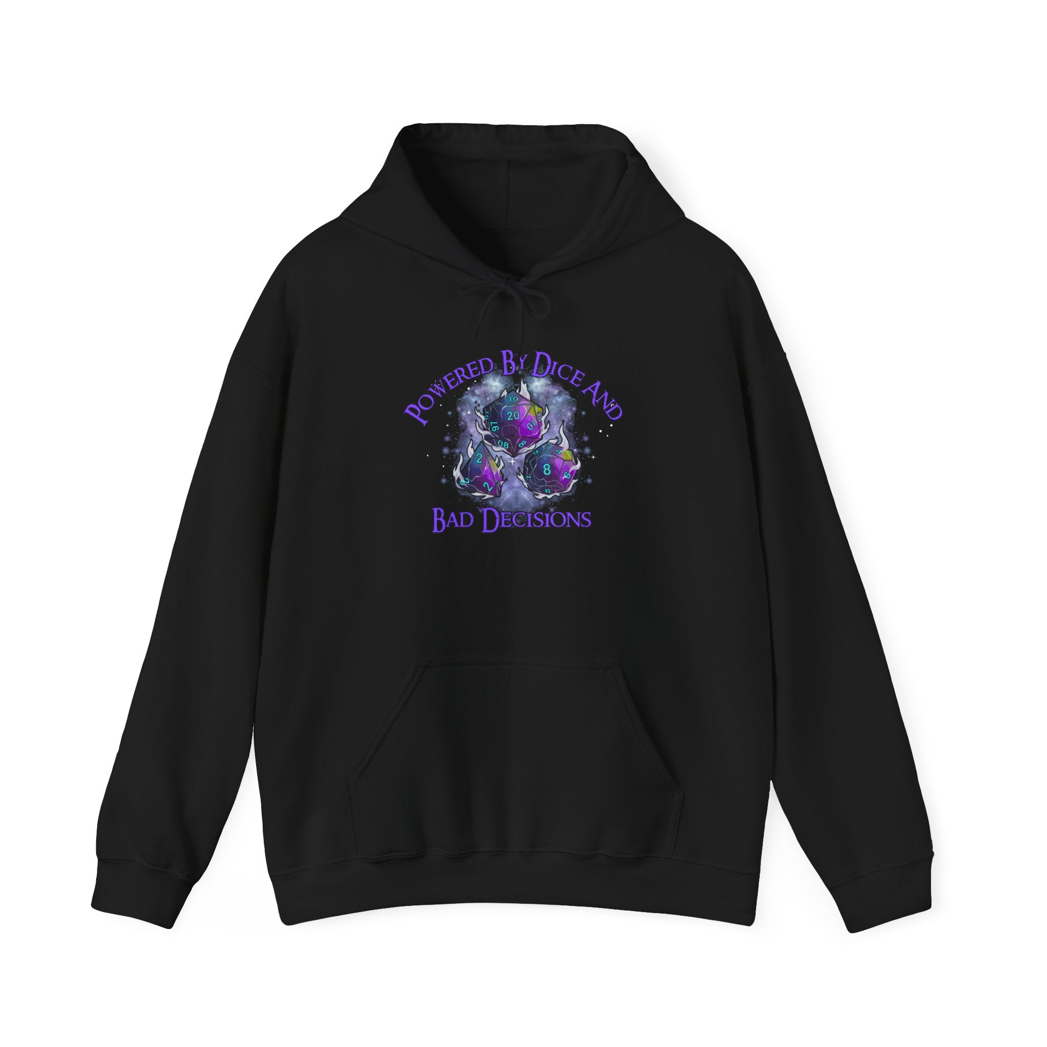 Hoodie — "Powered by Dice and Bad Decisions" RPG Dice Graphic Hoodie