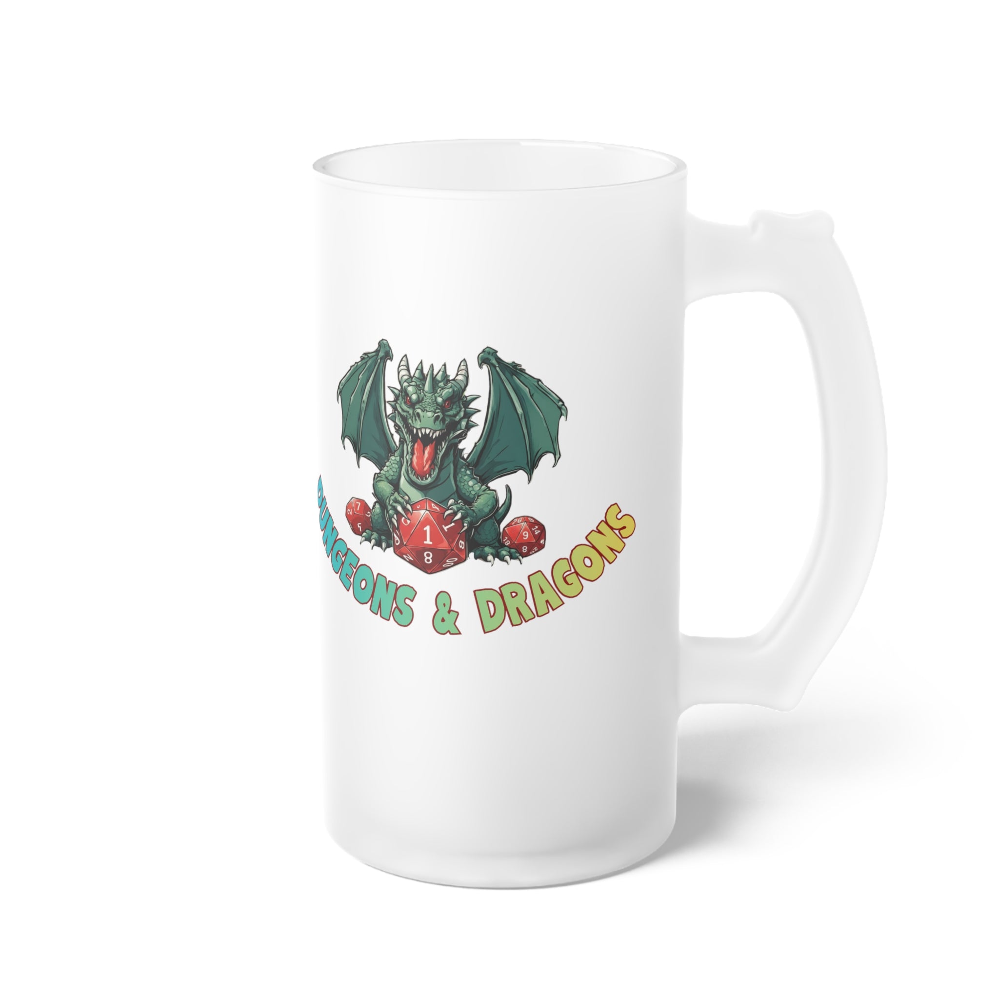 Frosted Beer/Mead Mug — 'Dungeons & Dragons' Dragon Graphic Pint Glass