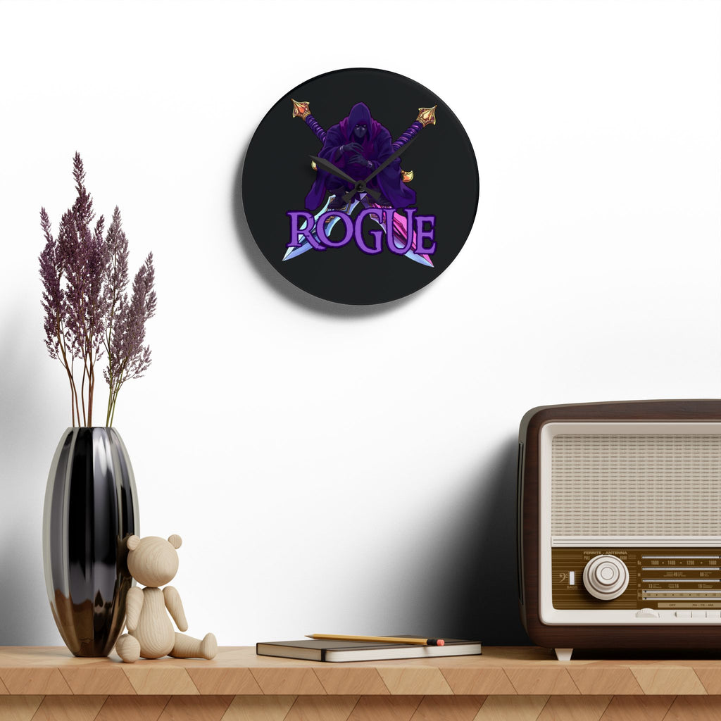 Rogue Acrylic Wall Clock — RPG Gamer Clock with Purple Rogue Design