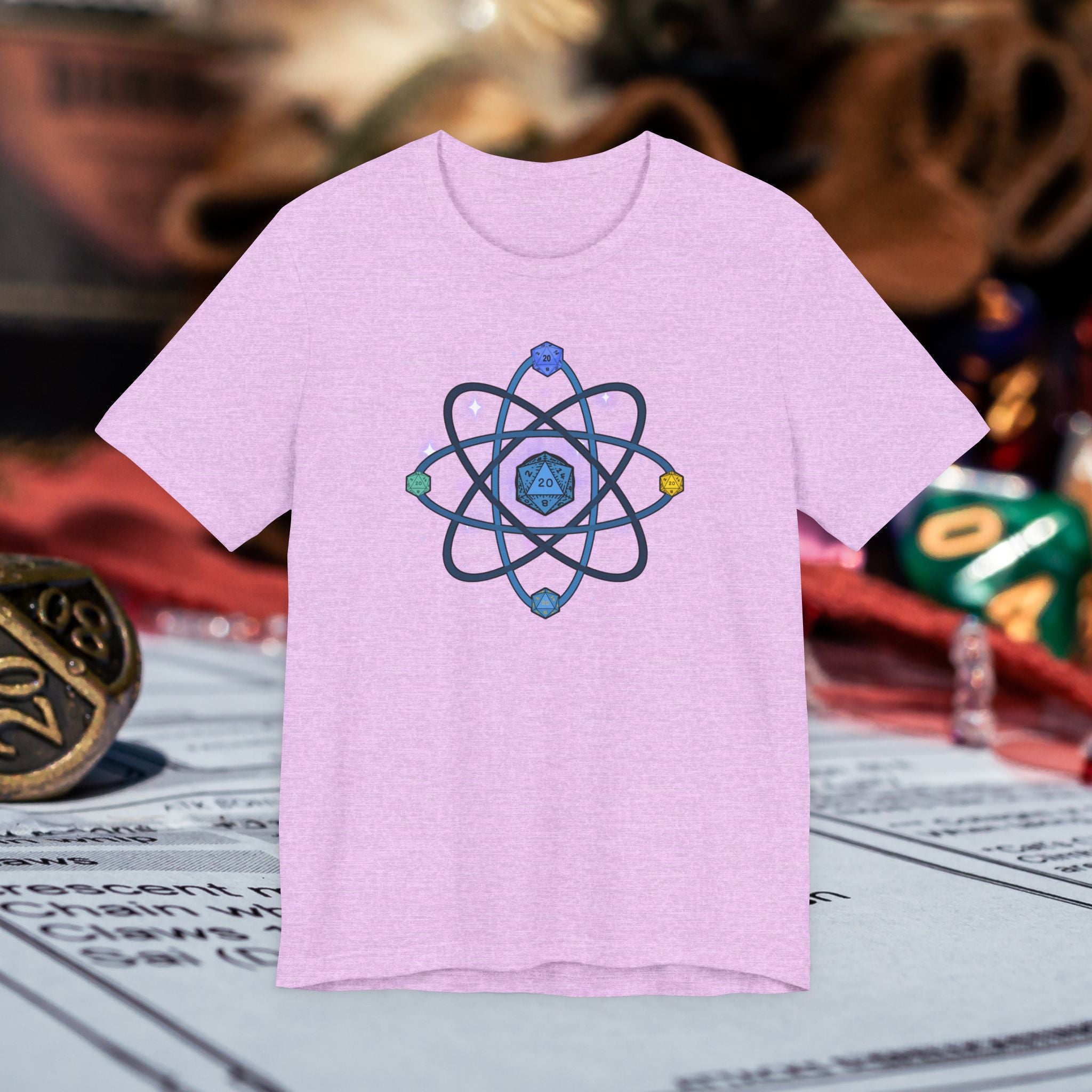 RPG Dice Atom T‑Shirt — D20 Tabletop Gaming Tee