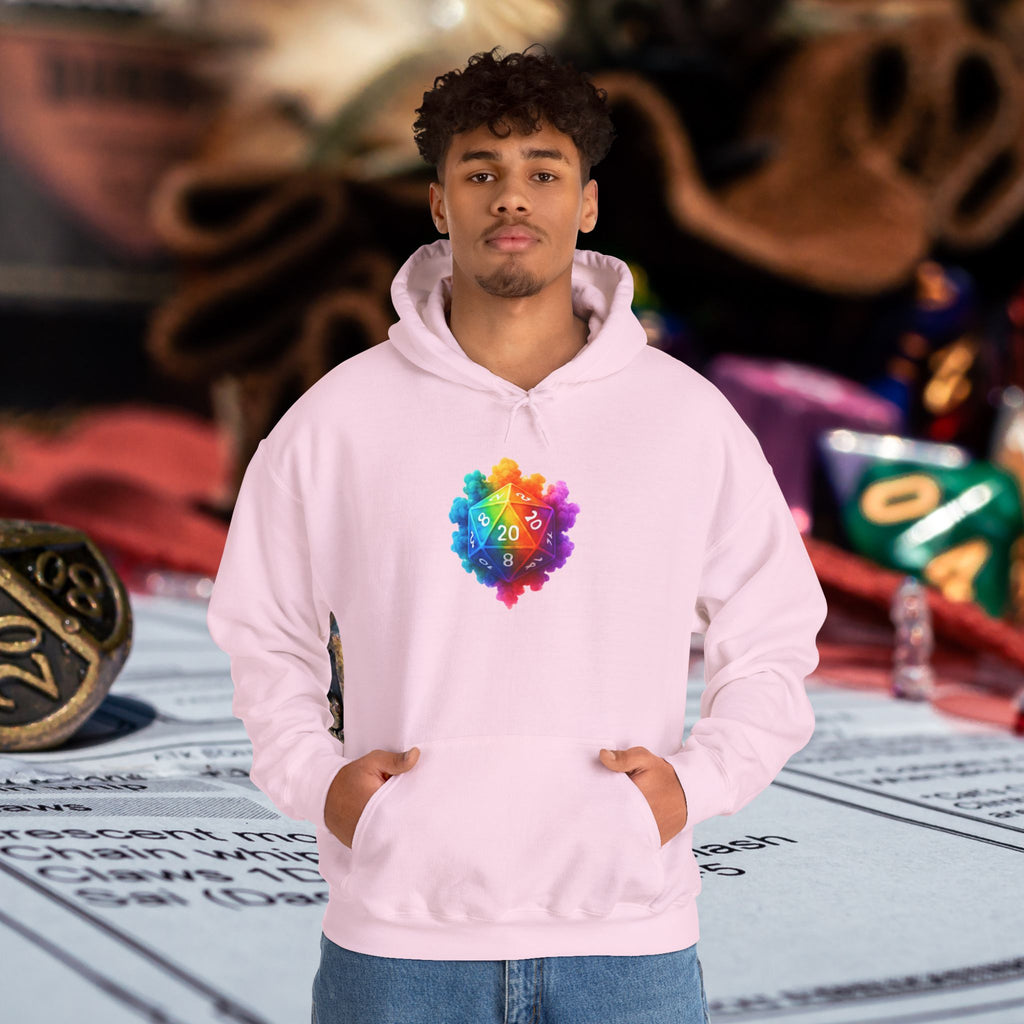 Rainbow D20 Gamer Hoodie — Colorful Critical Hit Dice Logo