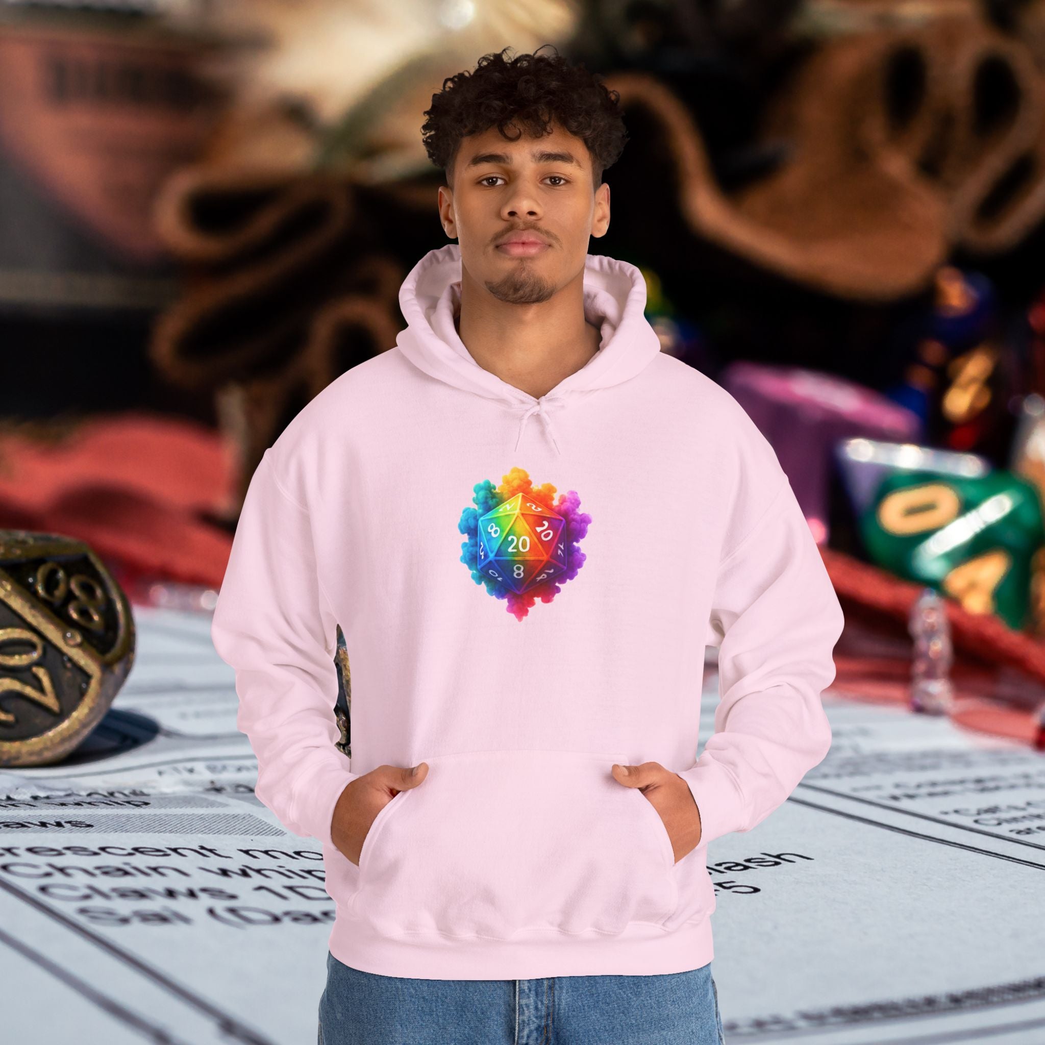 Rainbow D20 Gamer Hoodie — Colorful Critical Hit Dice Logo