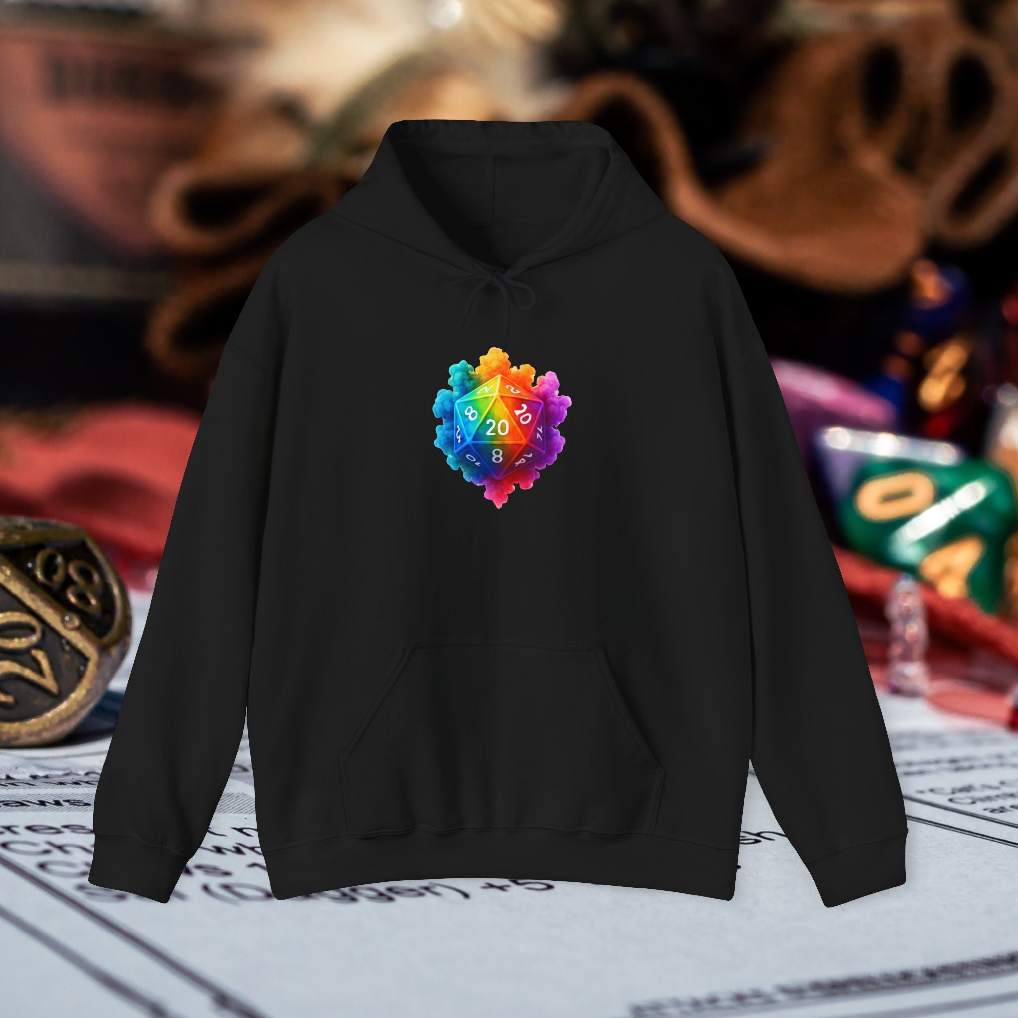 Rainbow D20 Gamer Hoodie — Colorful Critical Hit Dice Logo