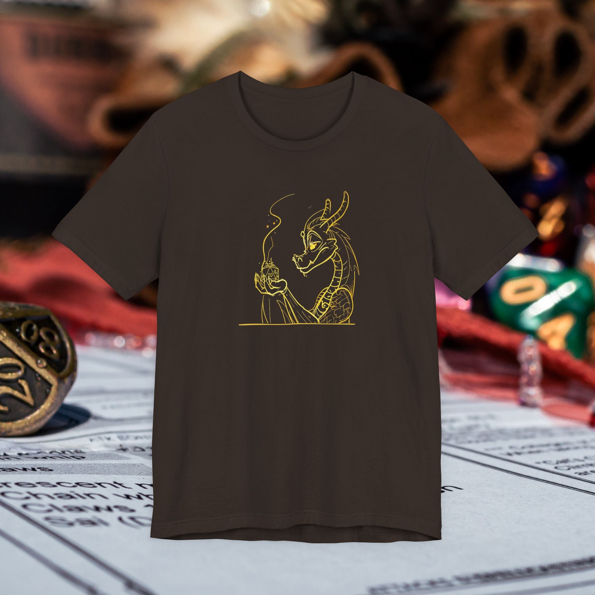 Dragon Dice T‑Shirt — Minimalist Dragon Holding D20 Gaming Tee