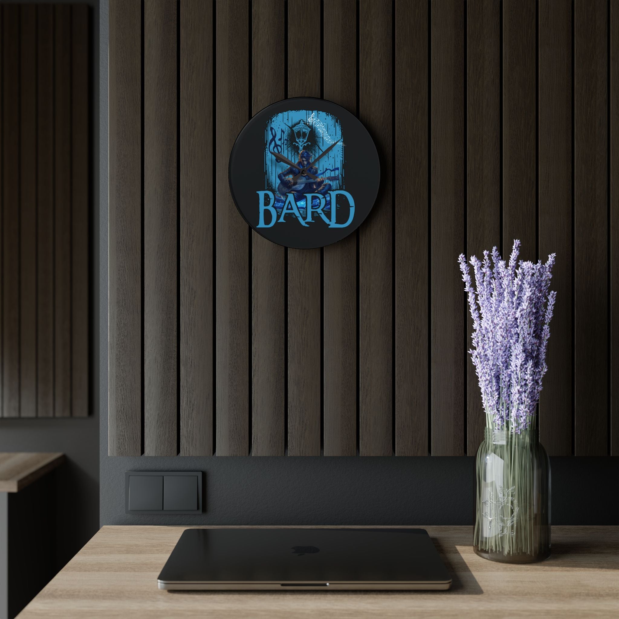 Bard Acrylic Wall Clock – Fantasy RPG Musician Decor