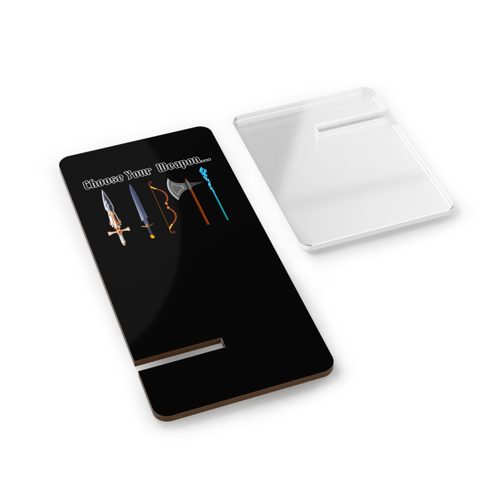 Phone Stand — "Choose Your Weapon"