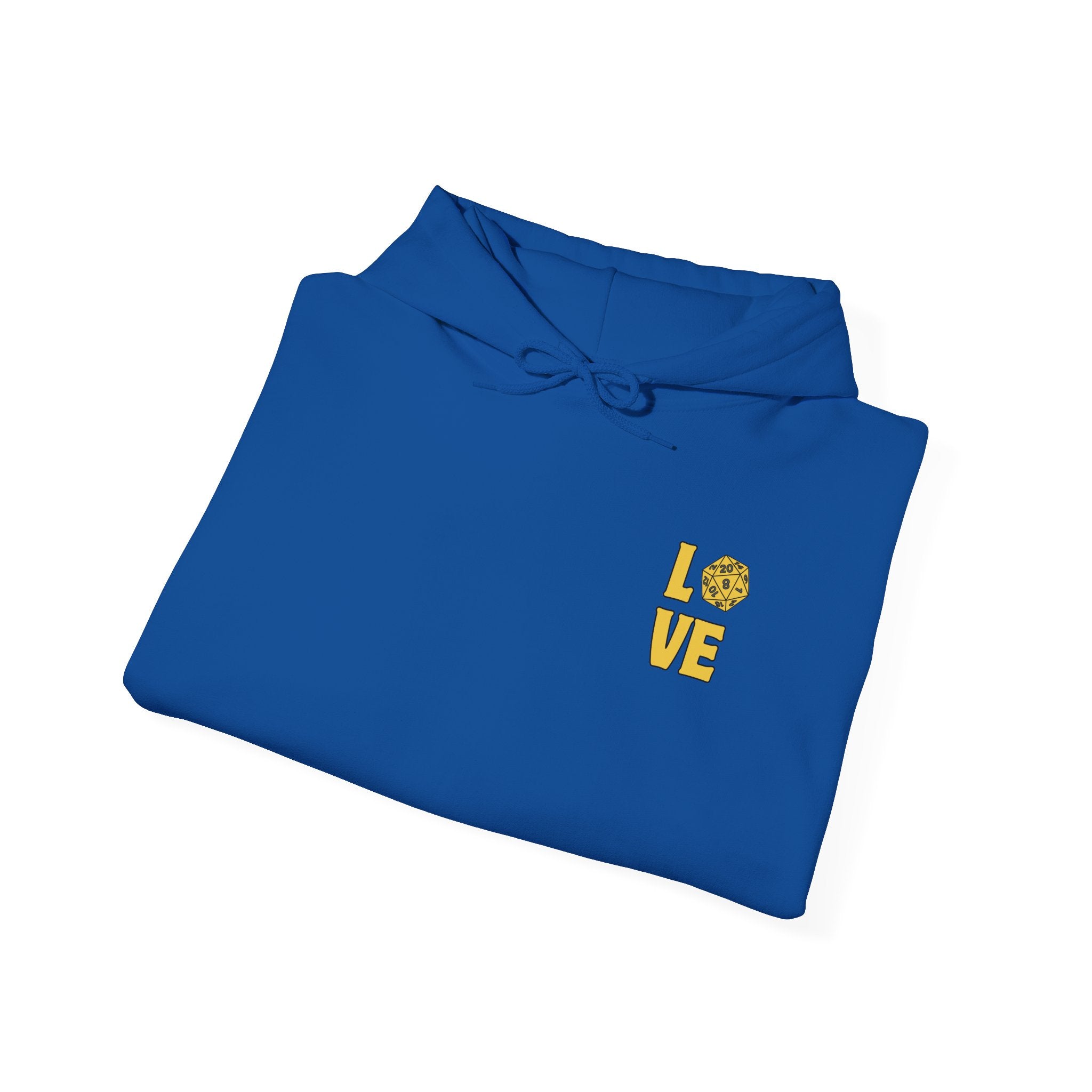 LOVE D20 Hoodie — Gold Glitter Dice Heart Gamer Gaming RPG Hooded Sweatshirt