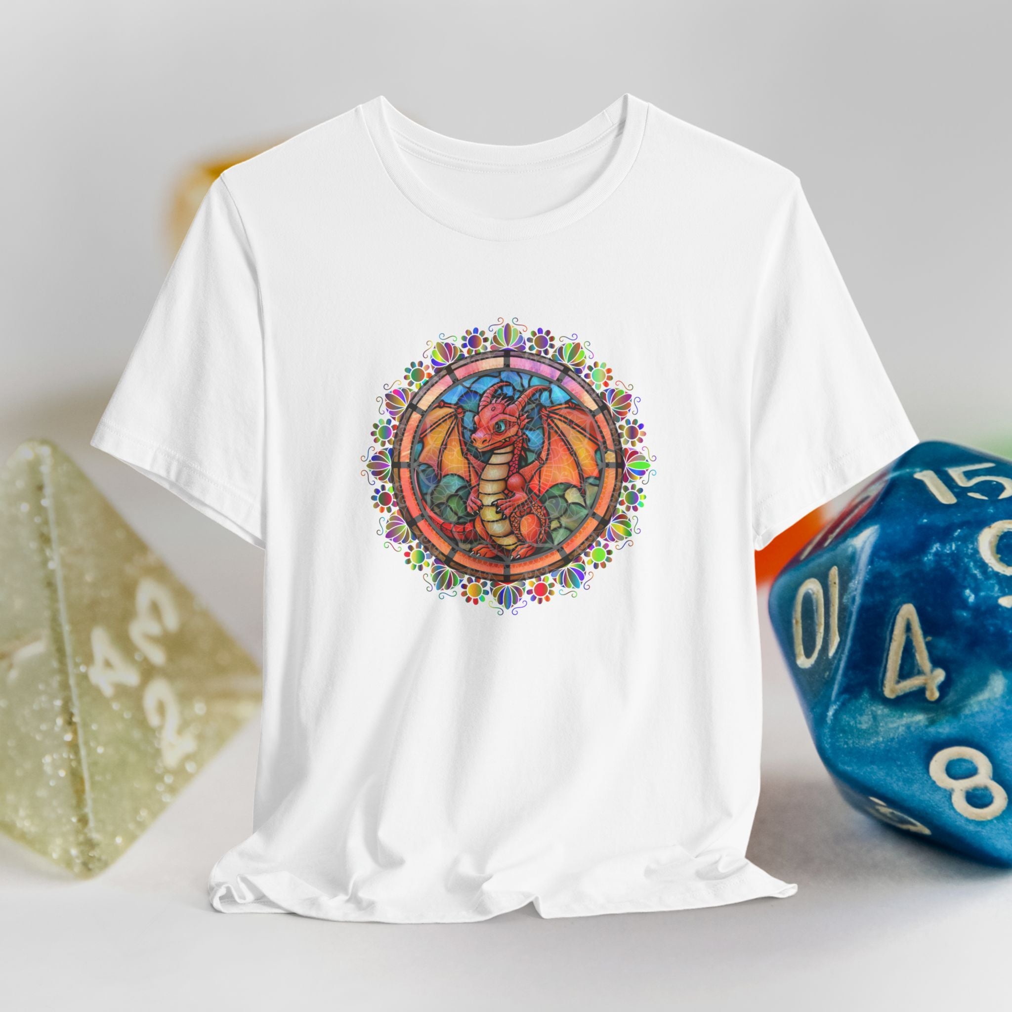 Dragon Stained Glass T‑Shirt — Colorful D20 Fantasy RPG Tee