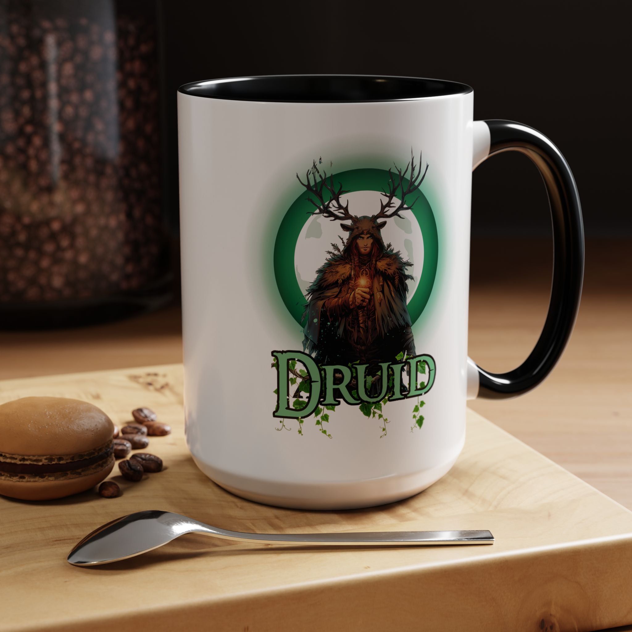 Druid Accent Coffee Mug – Fantasy Druid Illustration, RPG Gamer Gift (15 oz)