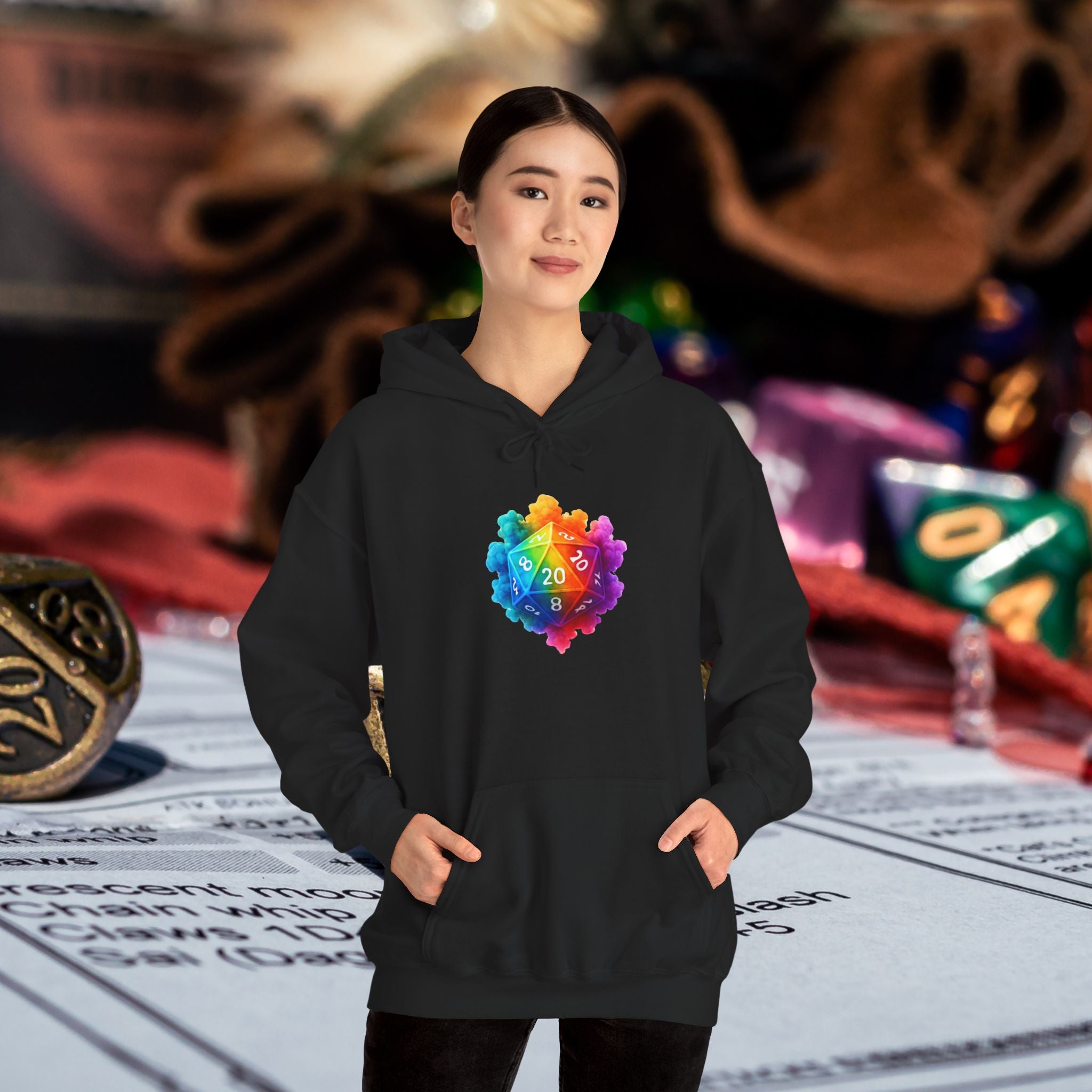 Rainbow D20 Gamer Hoodie — Colorful Critical Hit Dice Logo