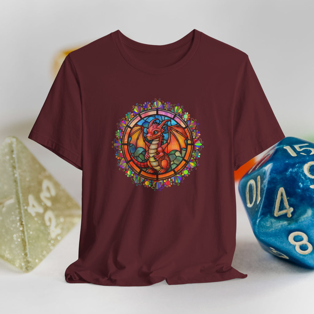 Dragon Stained Glass T‑Shirt — Colorful D20 Fantasy RPG Tee
