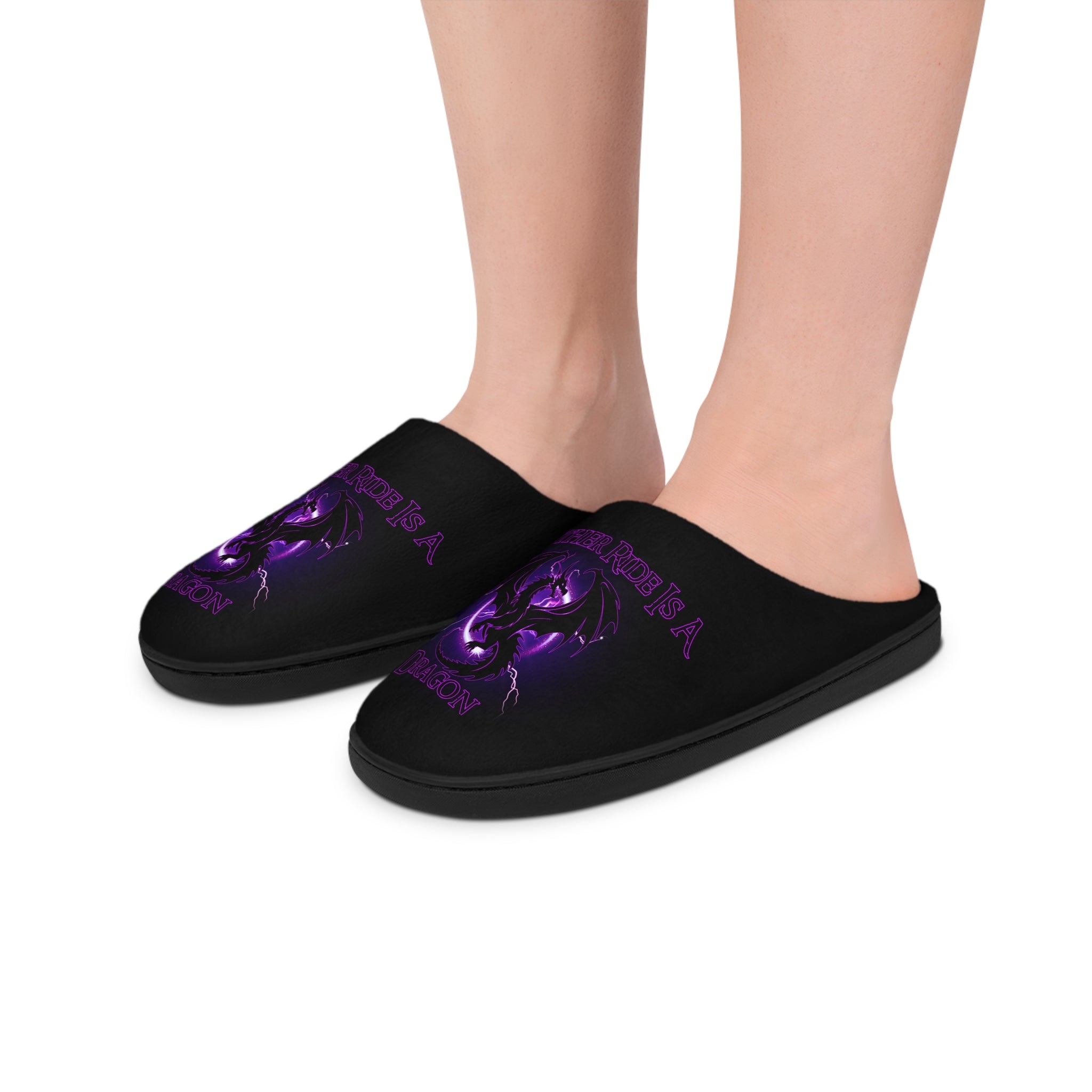 My Other Ride is a Dragon Men's Indoor Slippers — Purple DnD Gaming Slippers