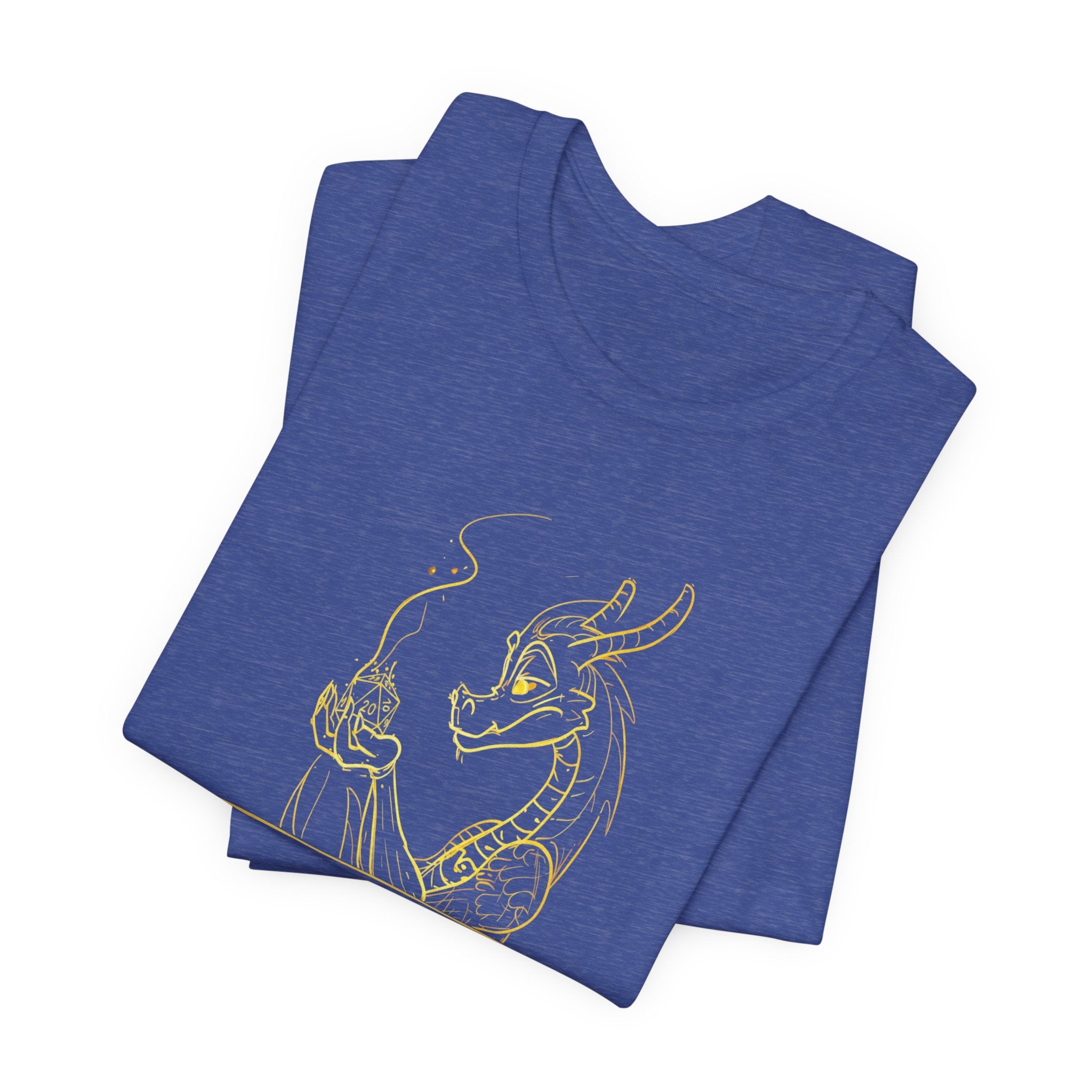 Dragon Dice T‑Shirt — Minimalist Dragon Holding D20 Gaming Tee
