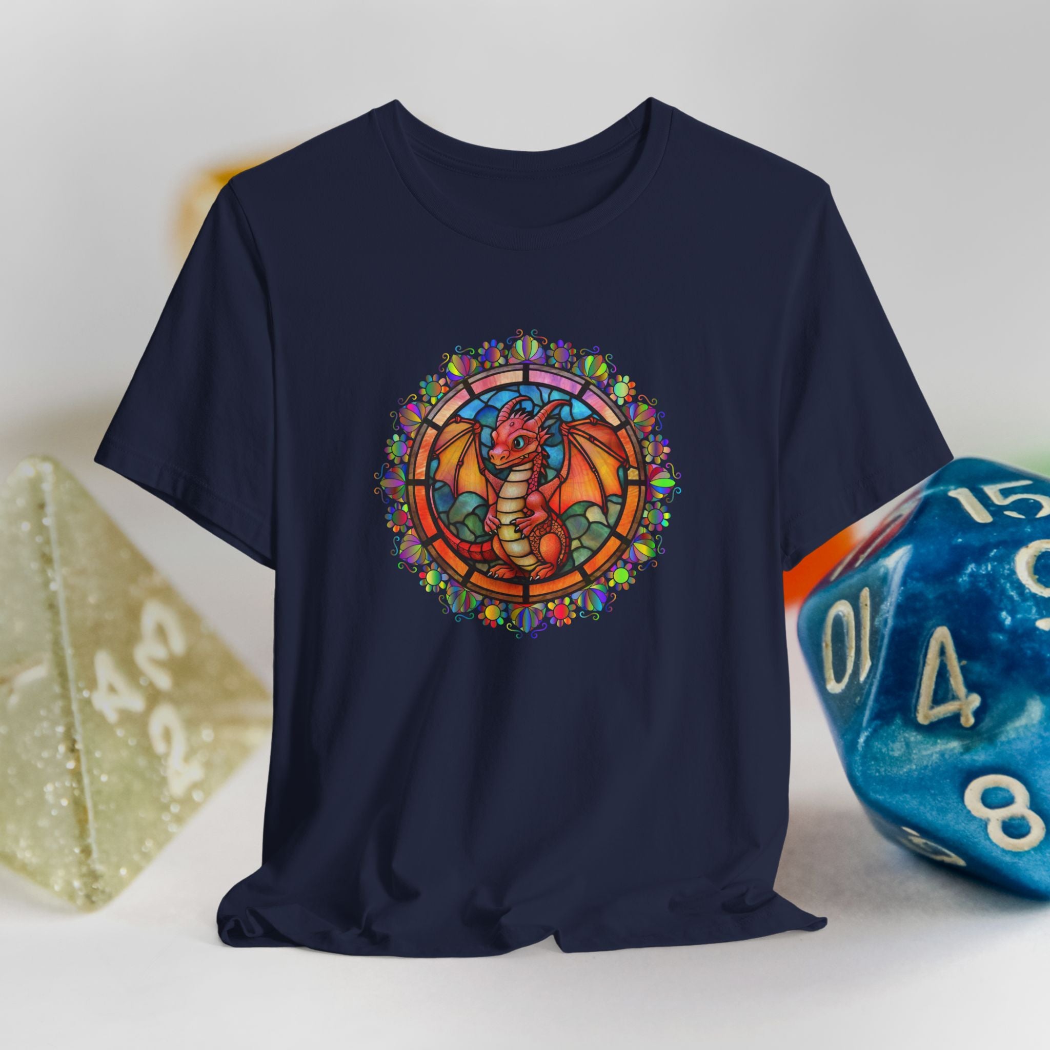 Dragon Stained Glass T‑Shirt — Colorful D20 Fantasy RPG Tee