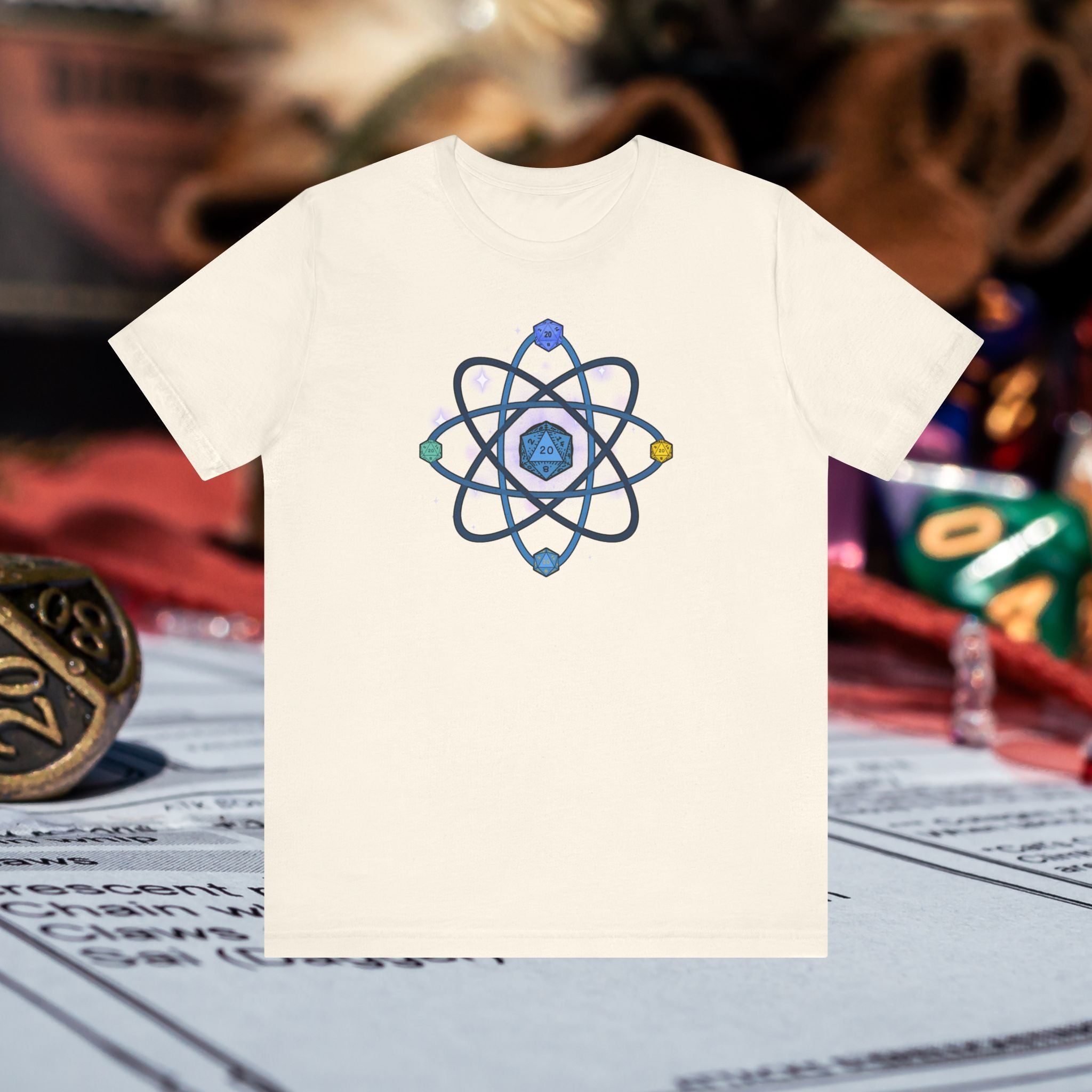 RPG Dice Atom T‑Shirt — D20 Tabletop Gaming Tee