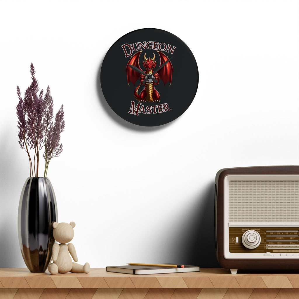 Dungeon Master Acrylic Wall Clock — Red Dragon Gaming Clock for D&D Players